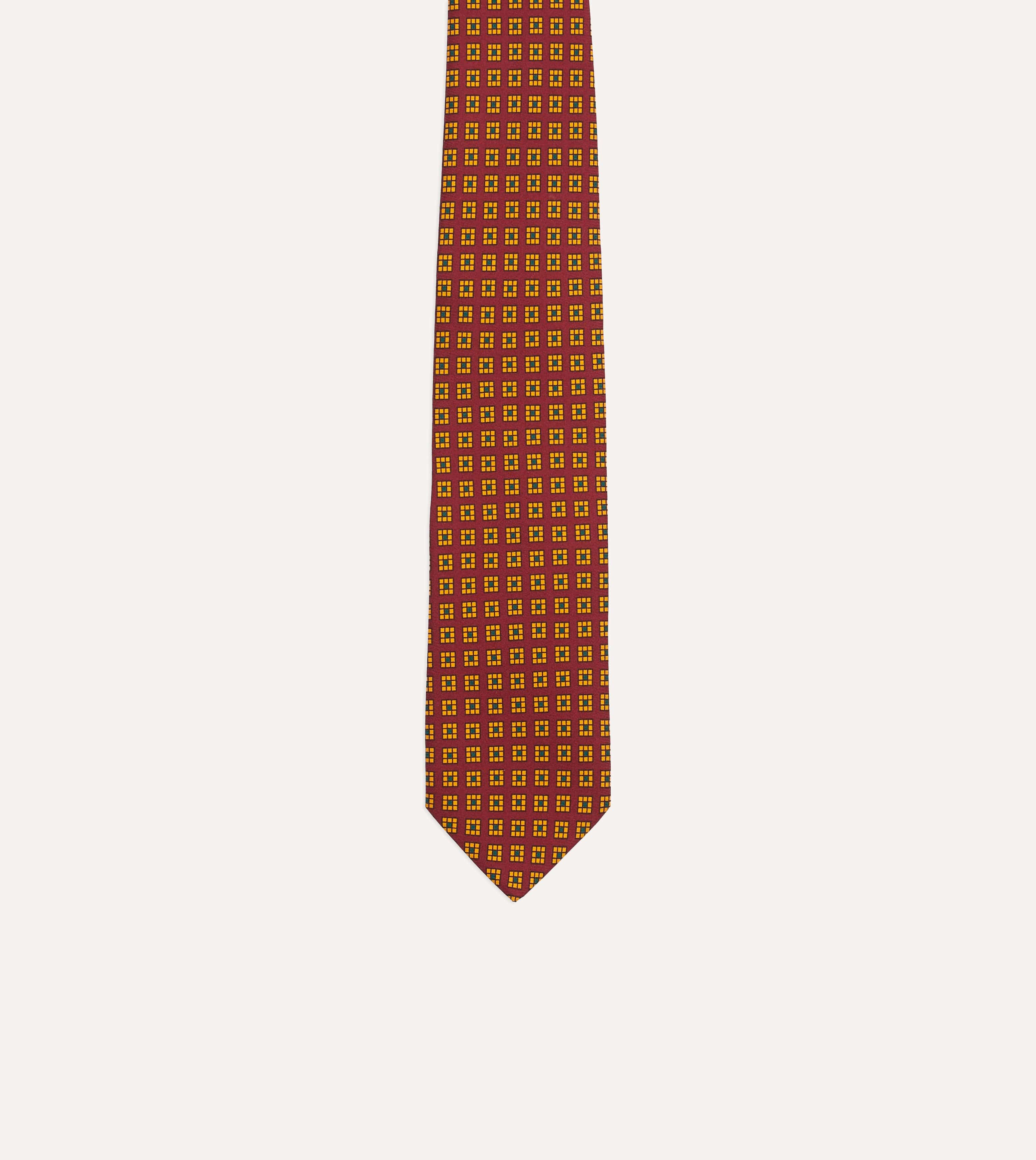 Red and Yellow Tile Print Silk Self-Tipped Tie - Image 3