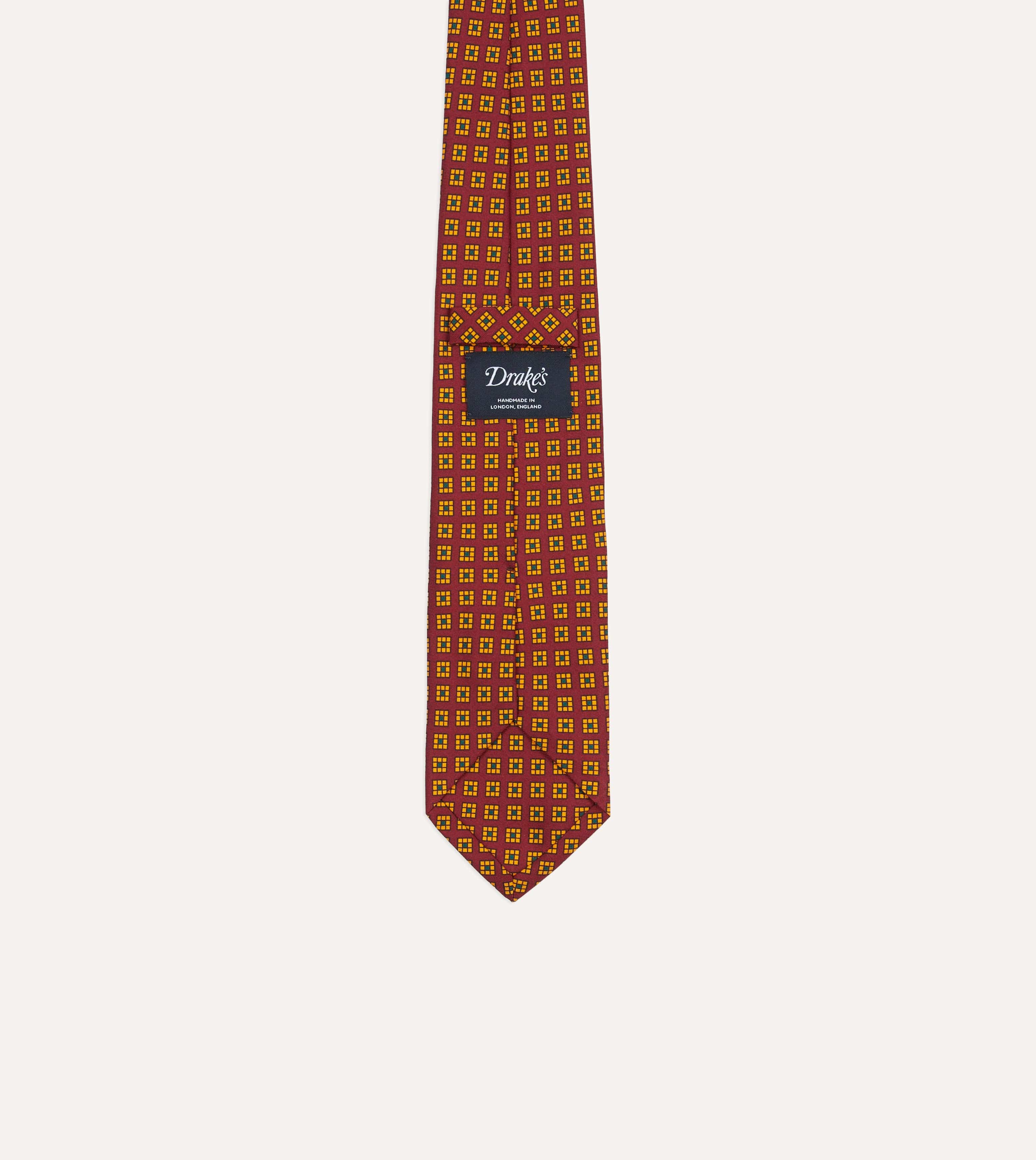 Red and Yellow Tile Print Silk Self-Tipped Tie - Image 4