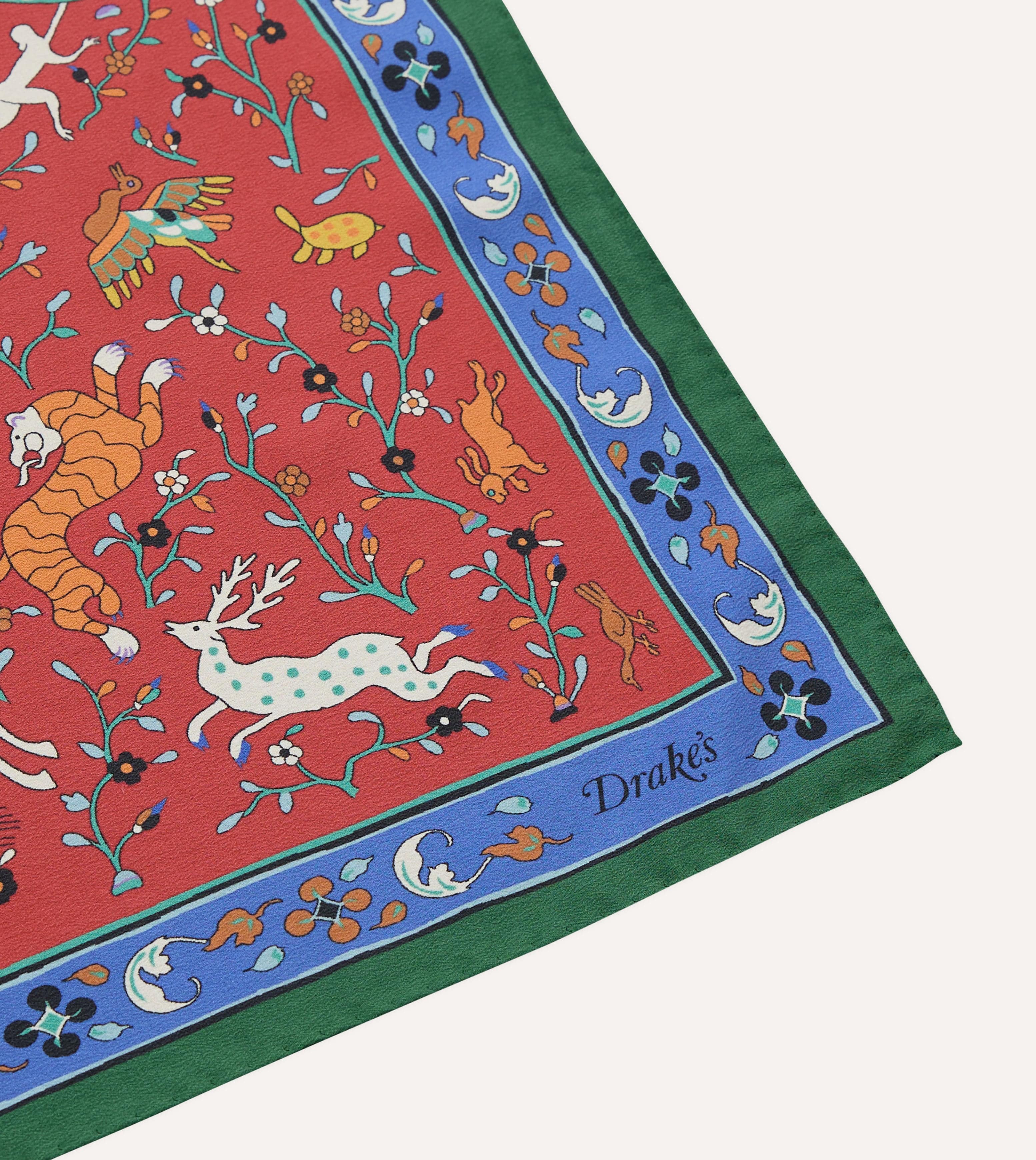 Red Animals and Flowers Print Silk Bandana - Image 6