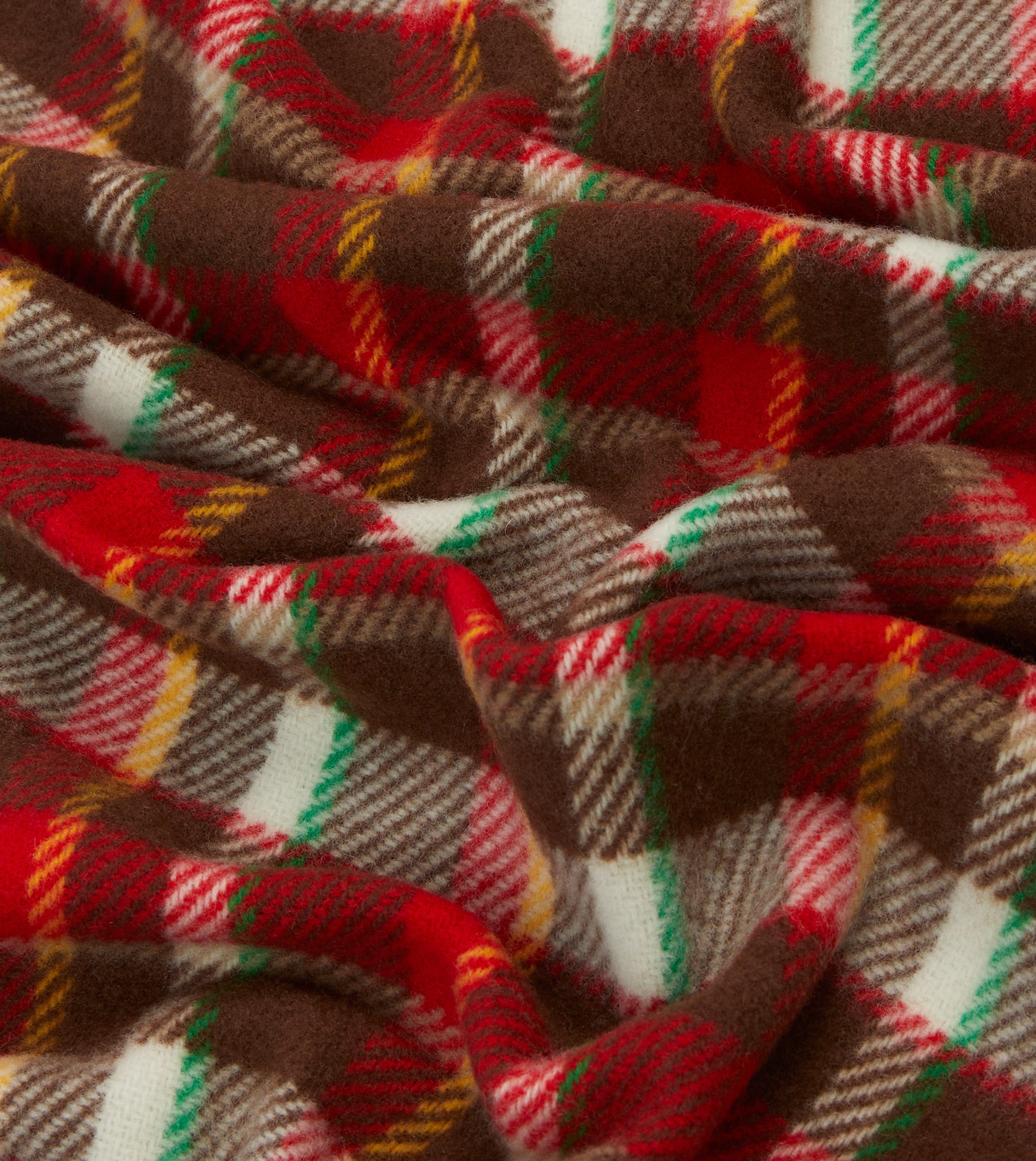 Red, Brown and Ecru Tartan Check Wool Scarf - Image 2