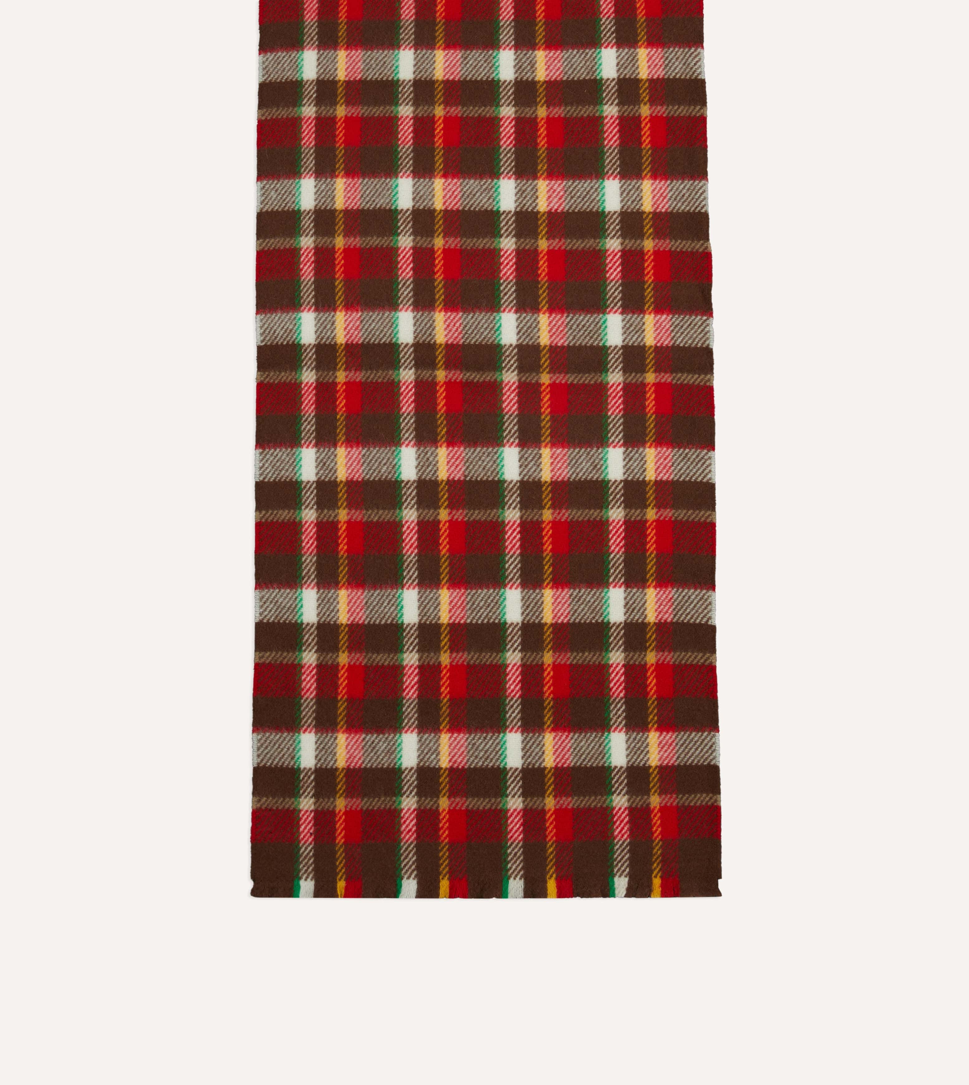 Red, Brown and Ecru Tartan Check Wool Scarf - Image 3