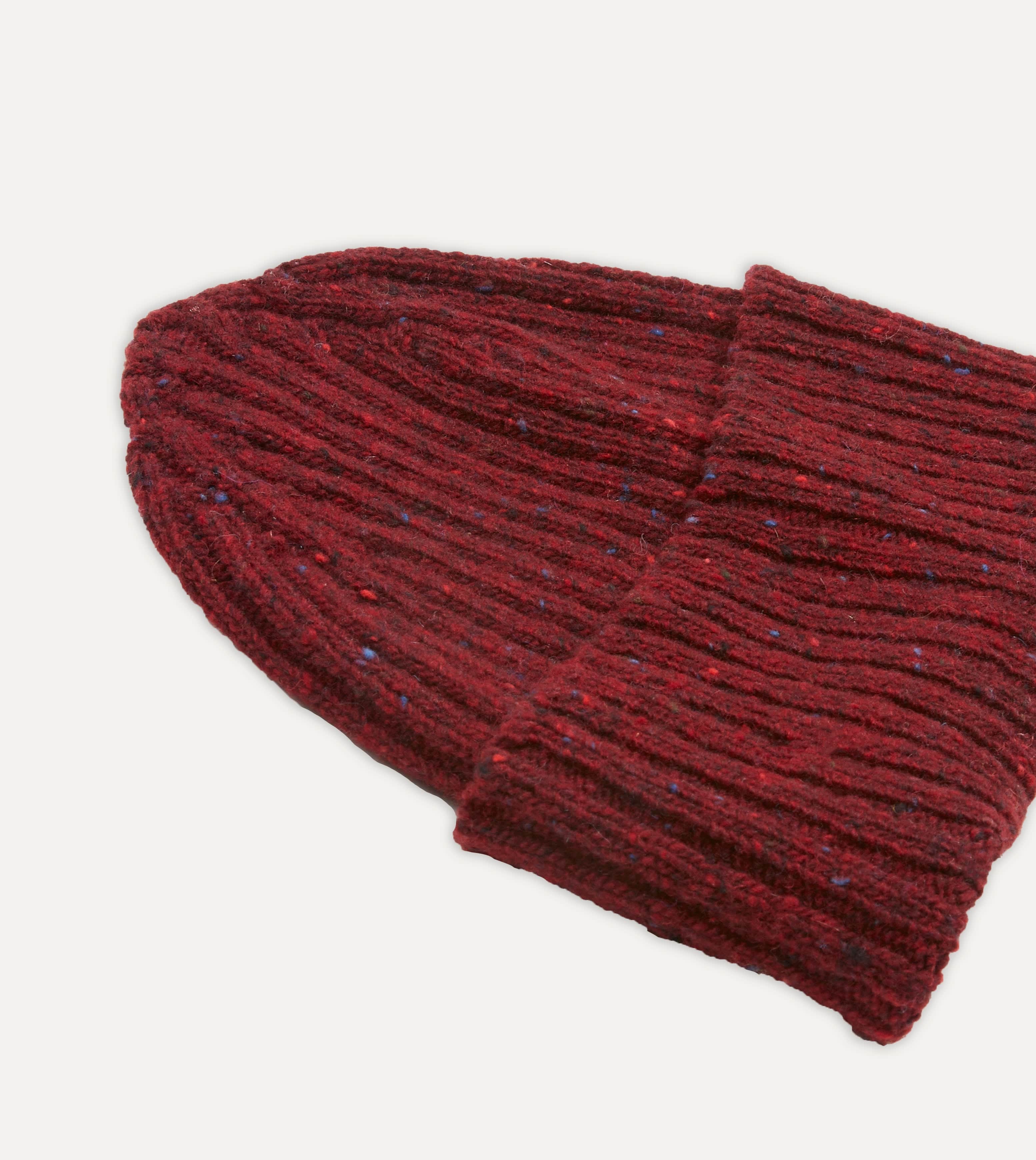 Red Ribbed Merino Donegal Knit Cap - Image 3