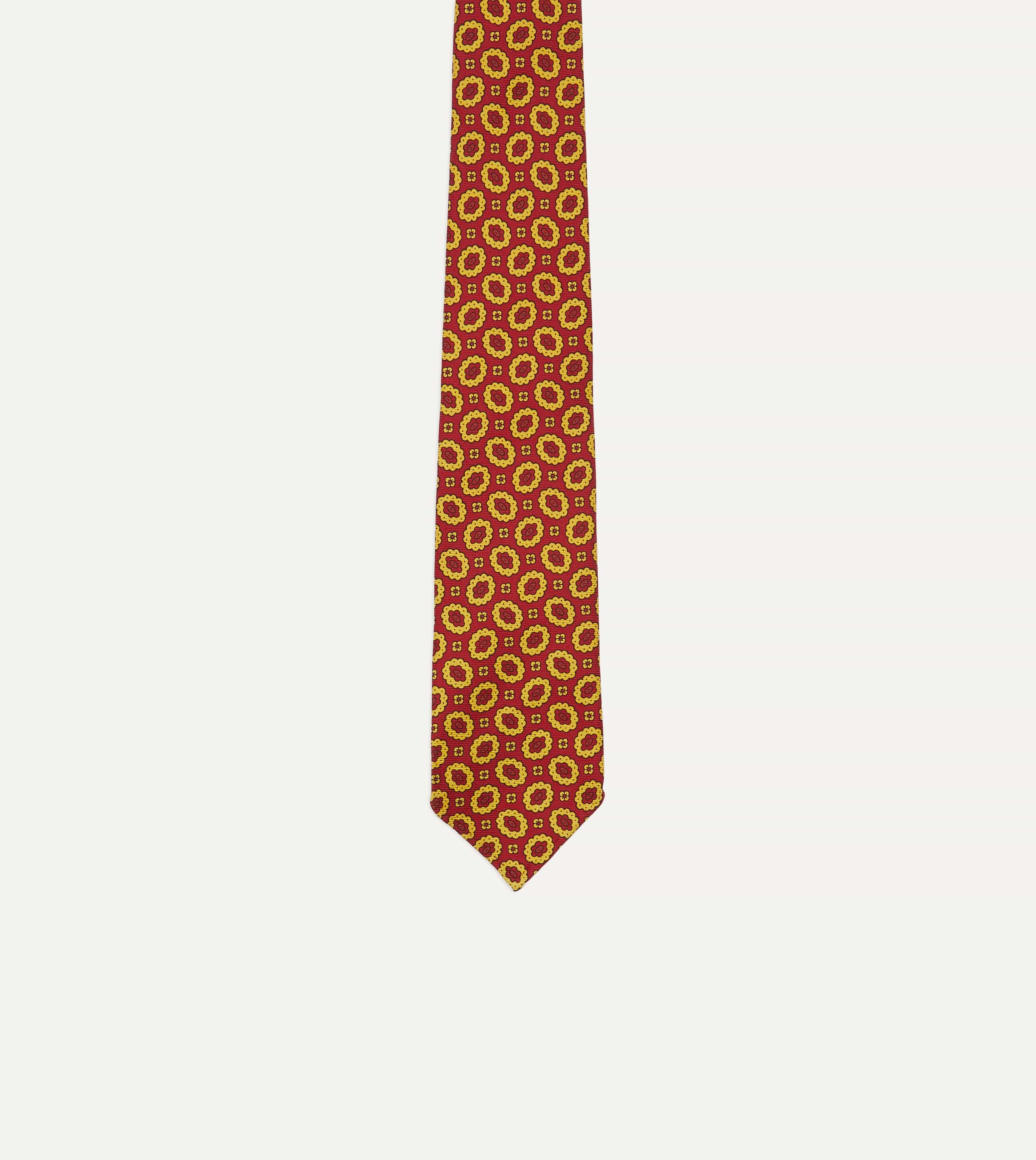 Red Flower Print 40oz Madder Silk Tipped Tie - Image 4