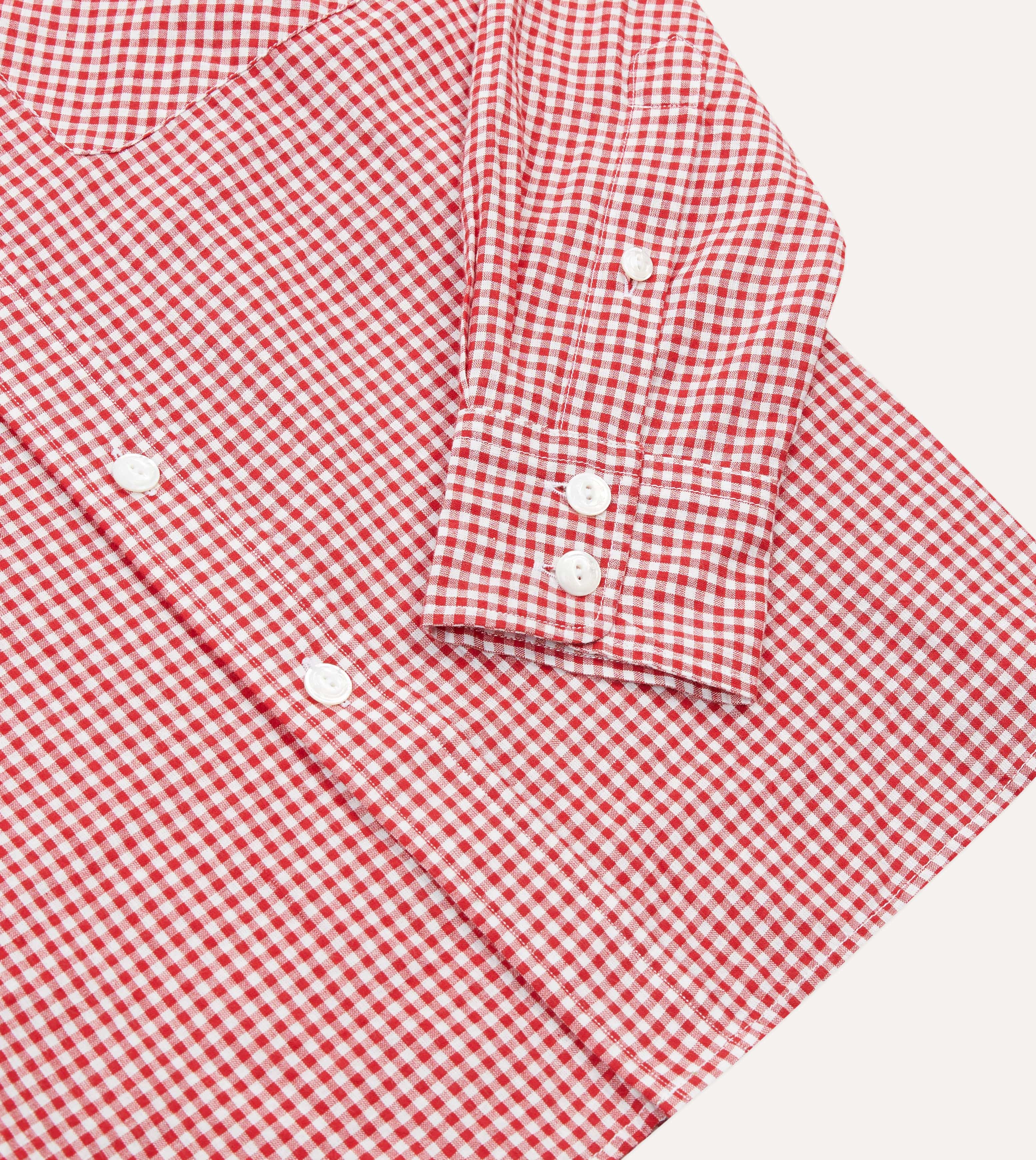 Red Gingham Check Two-Pocket Western Shirt - Image 5