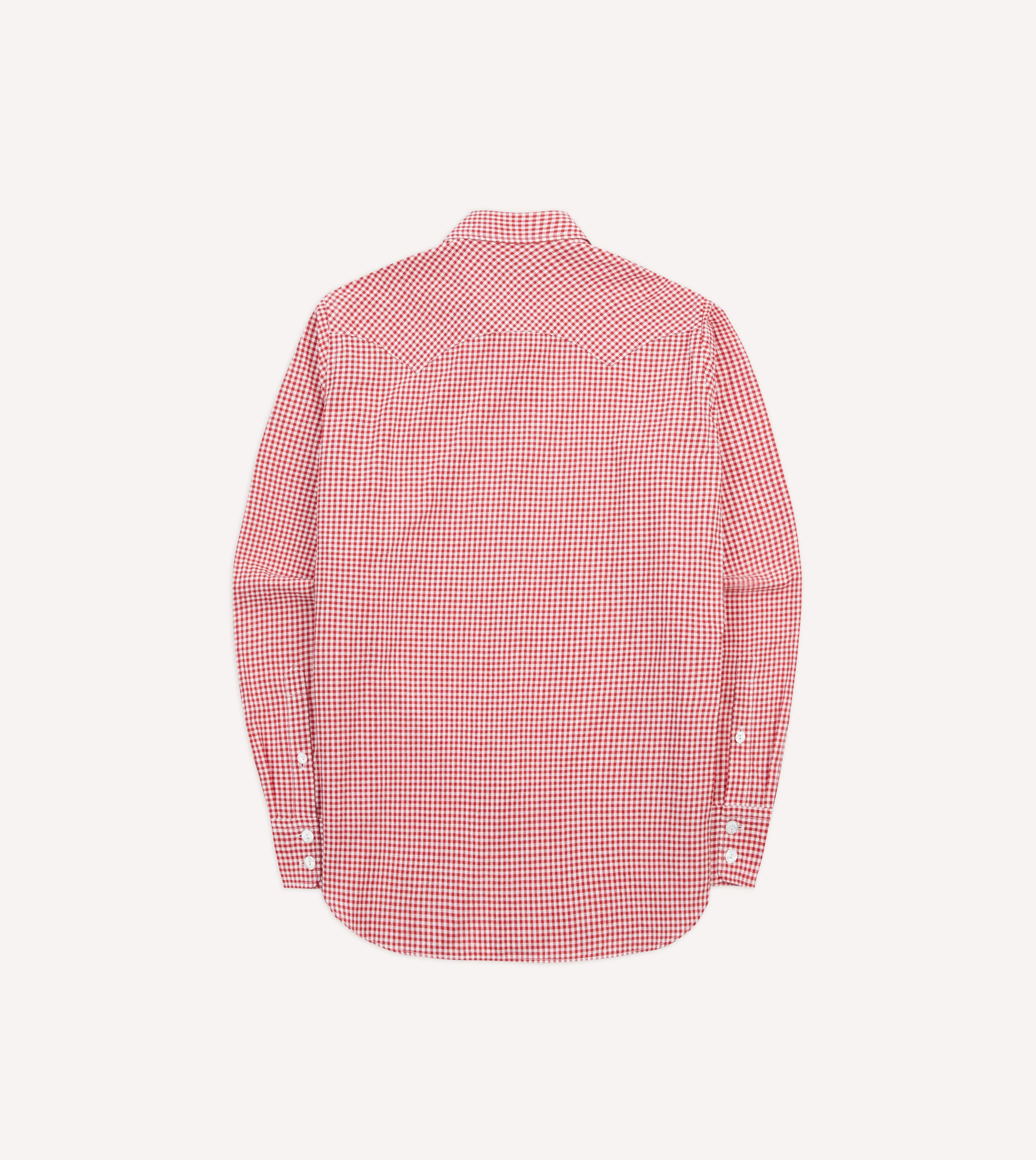 Red Gingham Check Two-Pocket Western Shirt - Image 6