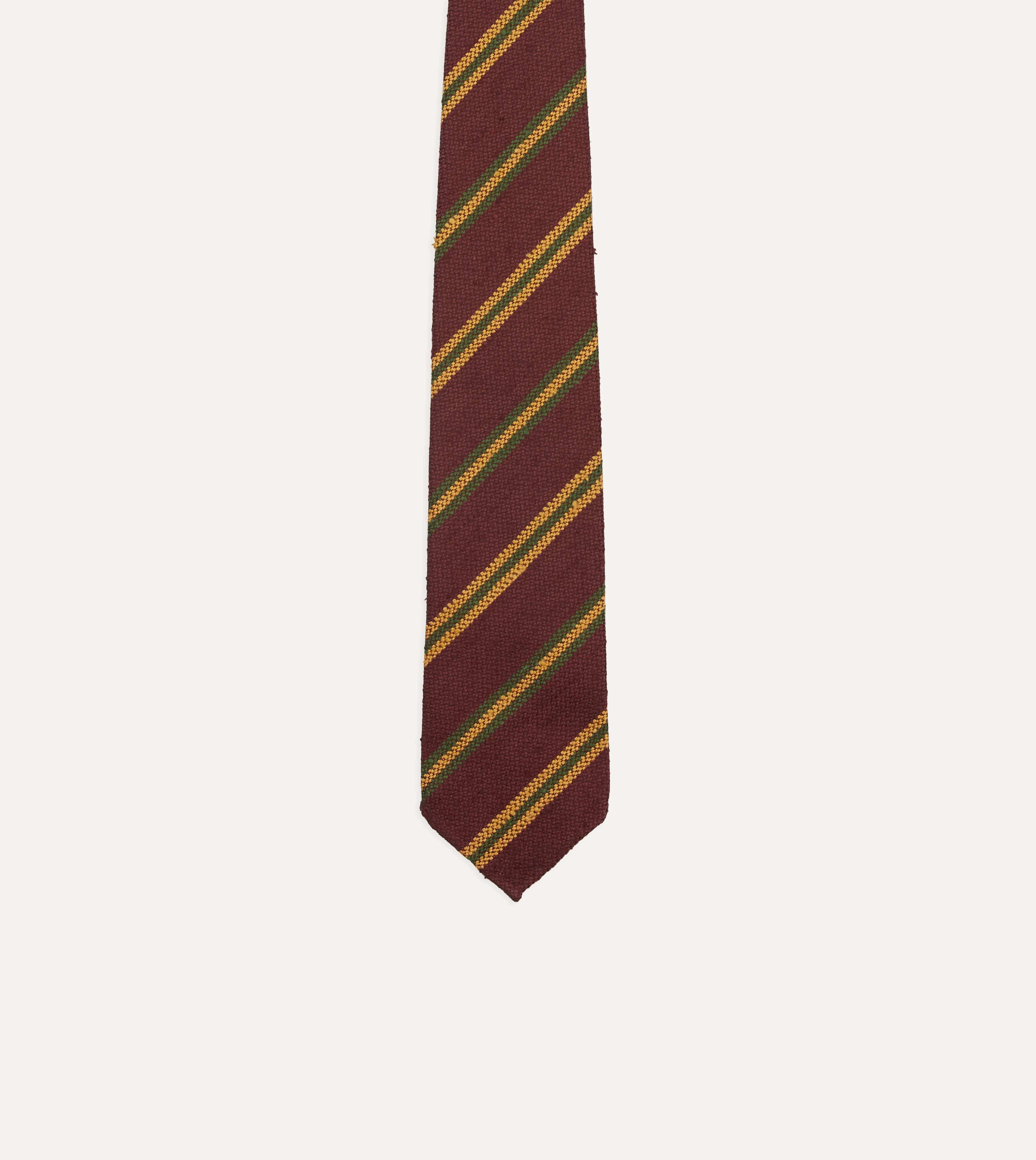 Red, Gold and Green Sandwich Stripe Shantung Silk Tie - Image 2