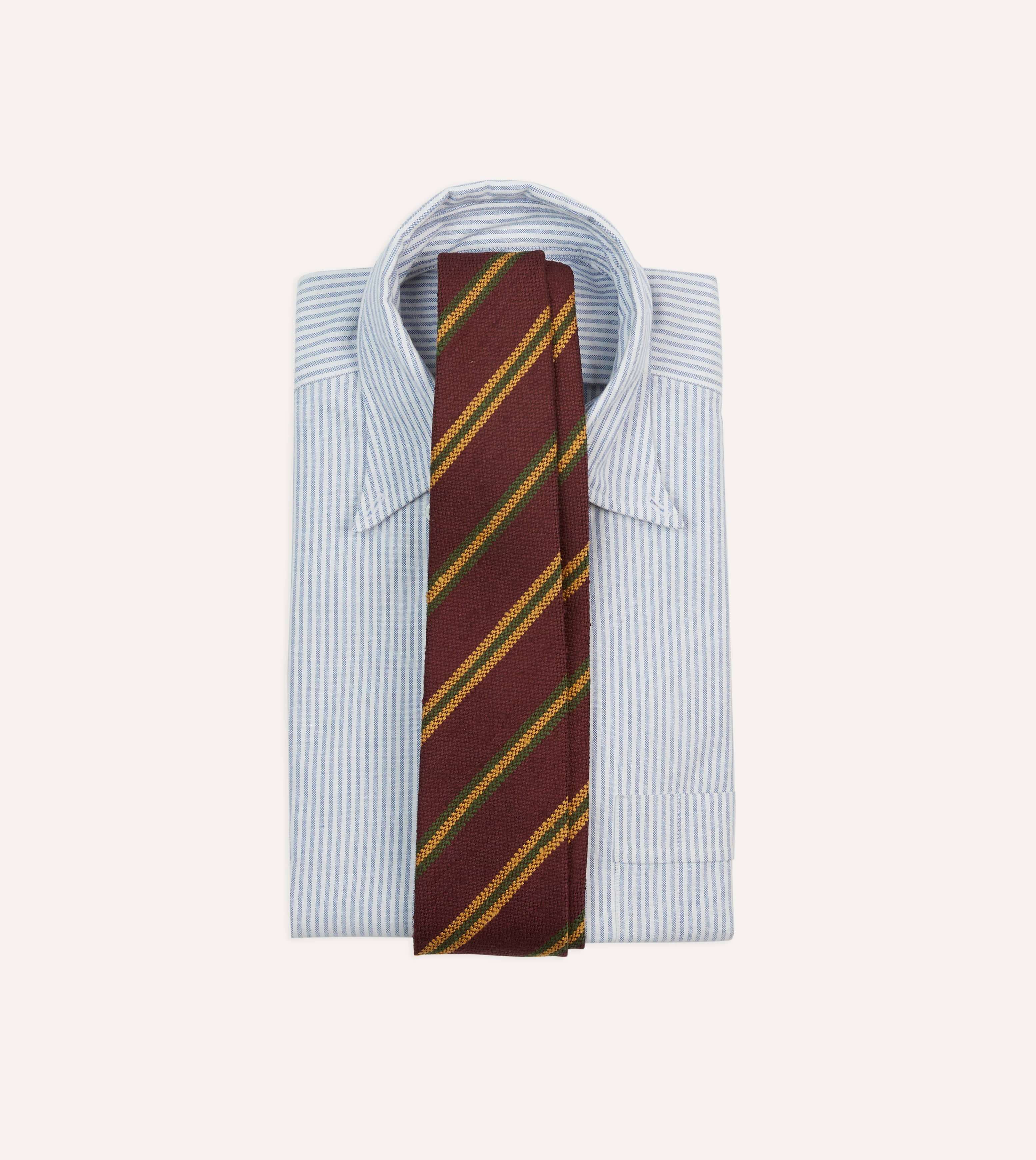 Red, Gold and Green Sandwich Stripe Shantung Silk Tie - Image 3