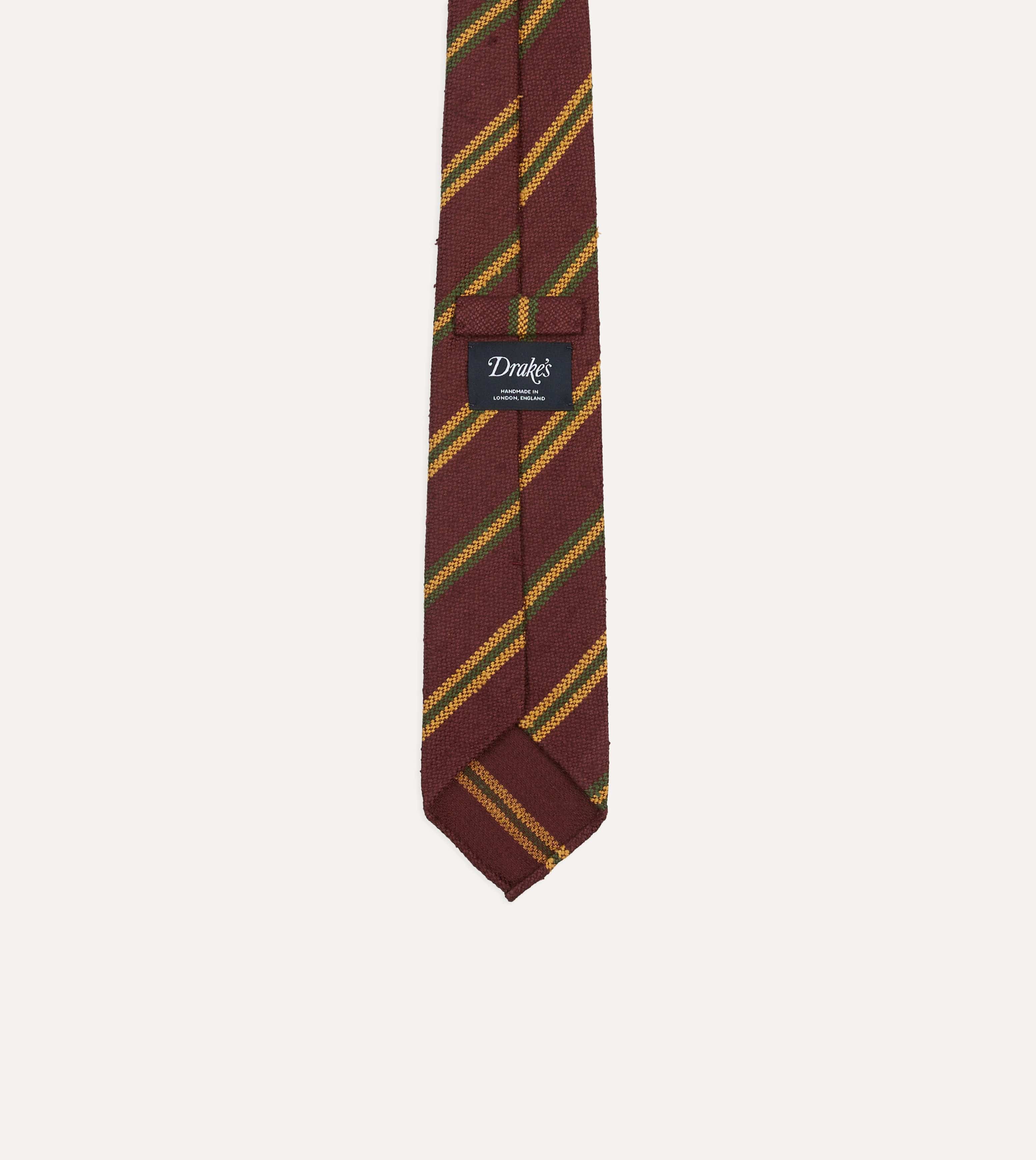 Red, Gold and Green Sandwich Stripe Shantung Silk Tie - Image 4