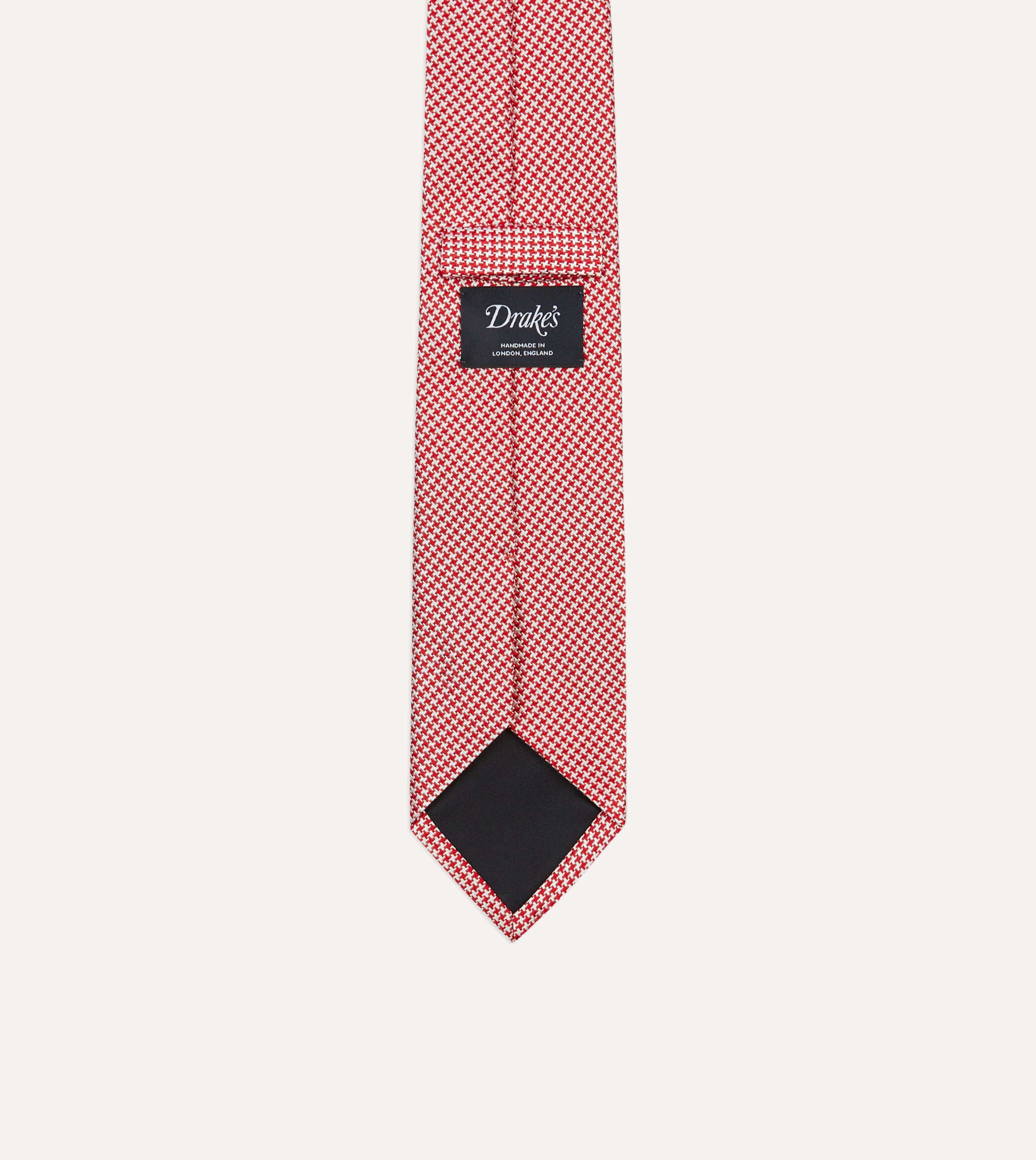Red Houndstooth Mogador Silk Tipped Tie - Image 4