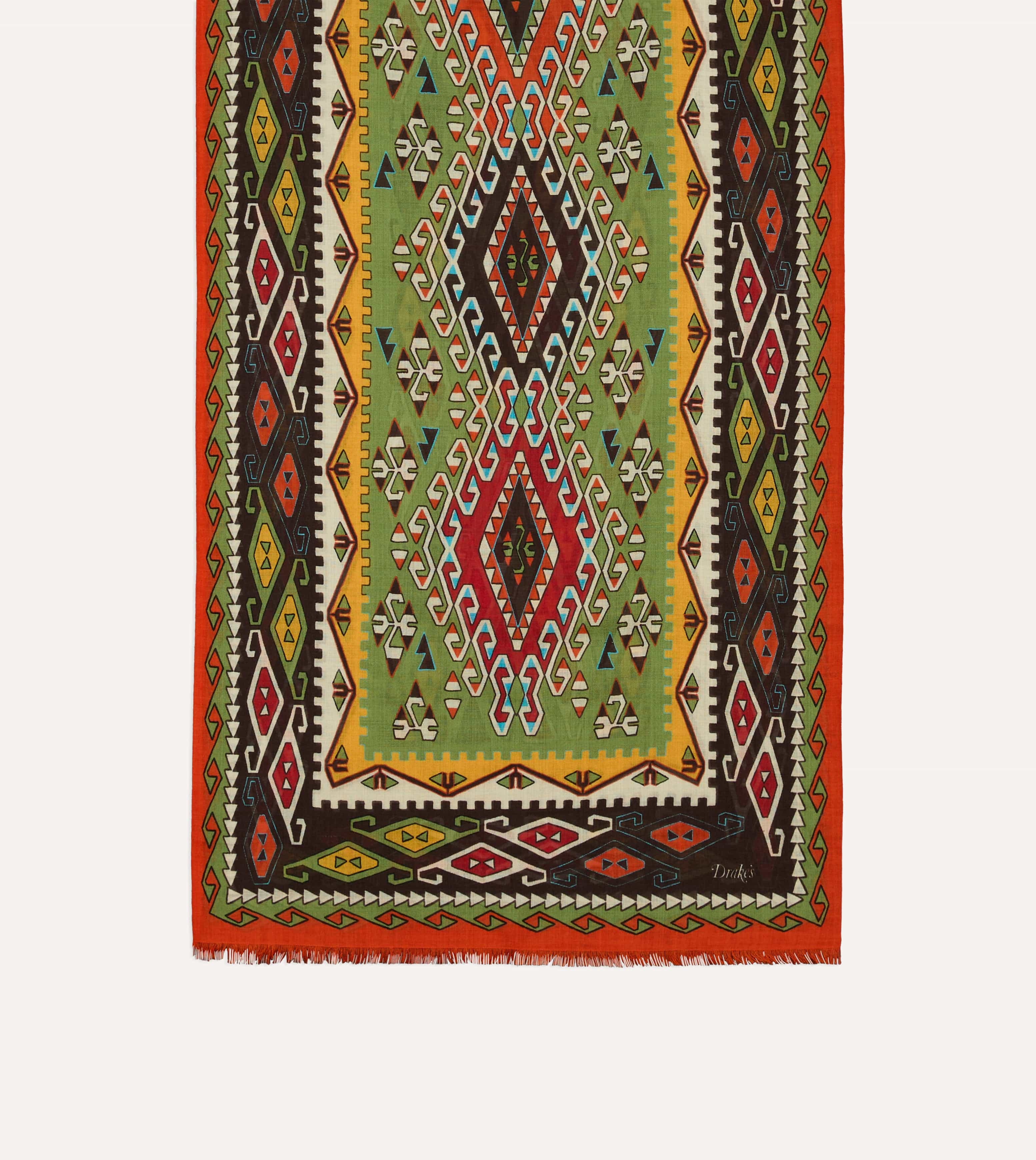 Red Kilim Print Tubular Wool Silk Scarf - Image 3