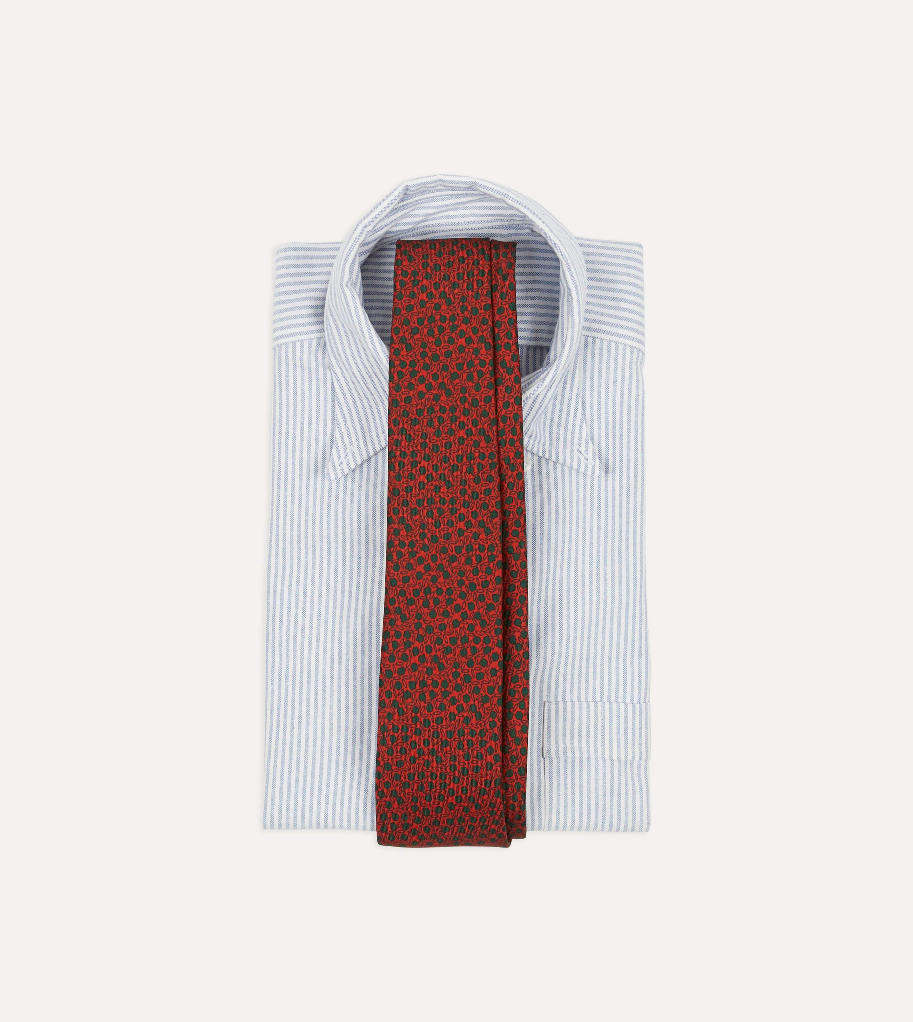 Red Mini Leaves Print Foulard Silk Self Tipped Tie - Image 2