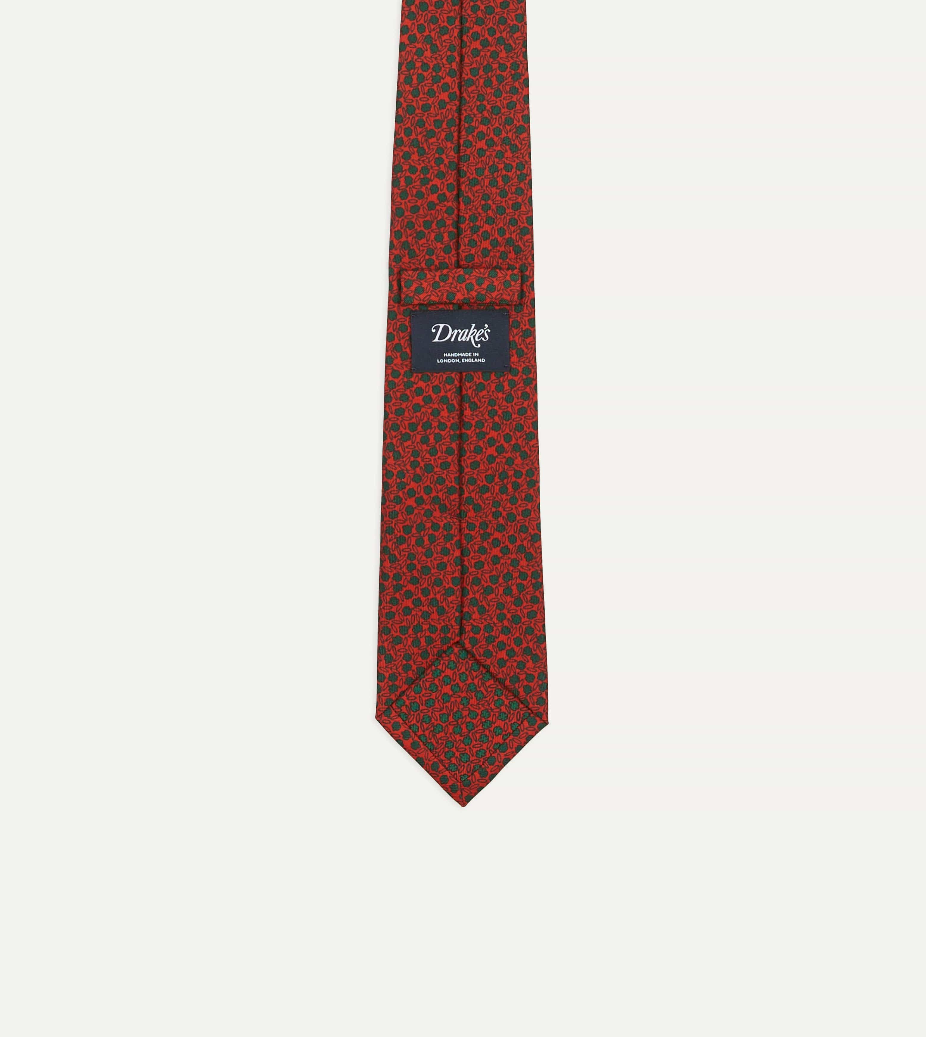 Red Mini Leaves Print Foulard Silk Self Tipped Tie - Image 3