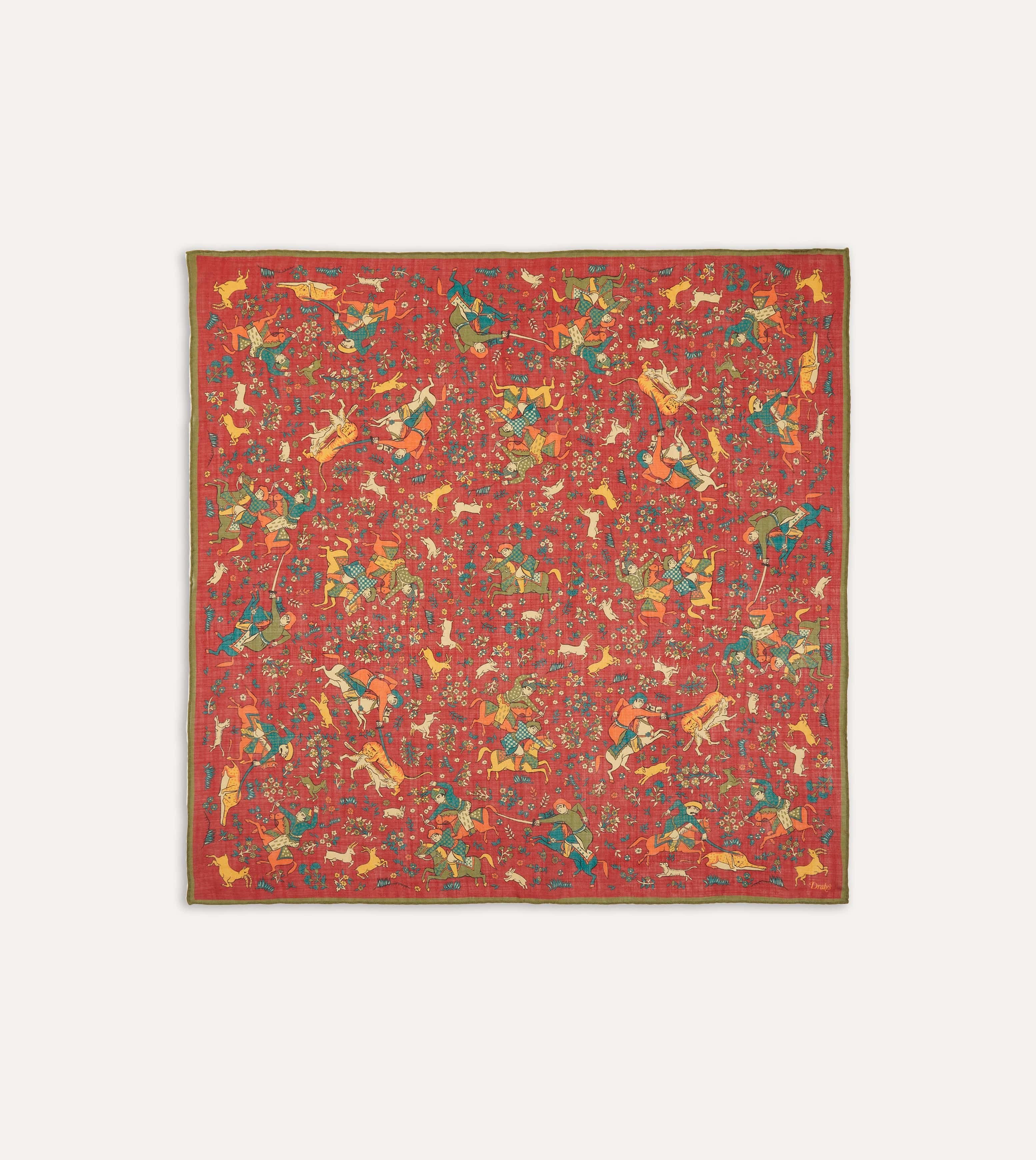 Red Mughal Print Wool-Silk Square Scarf - Image 4