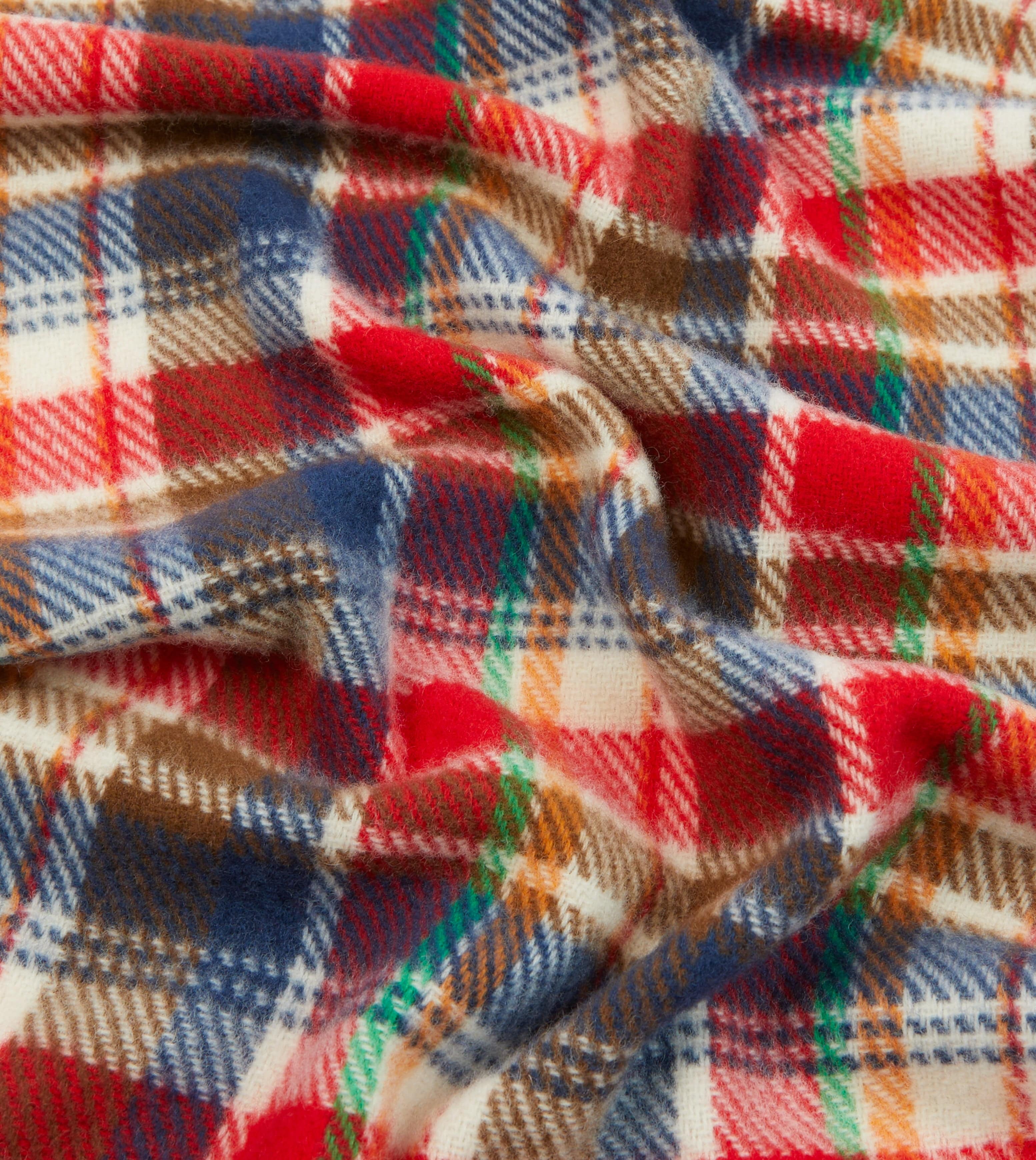 Red Multi Tartan Check Wool Scarf - Image 2