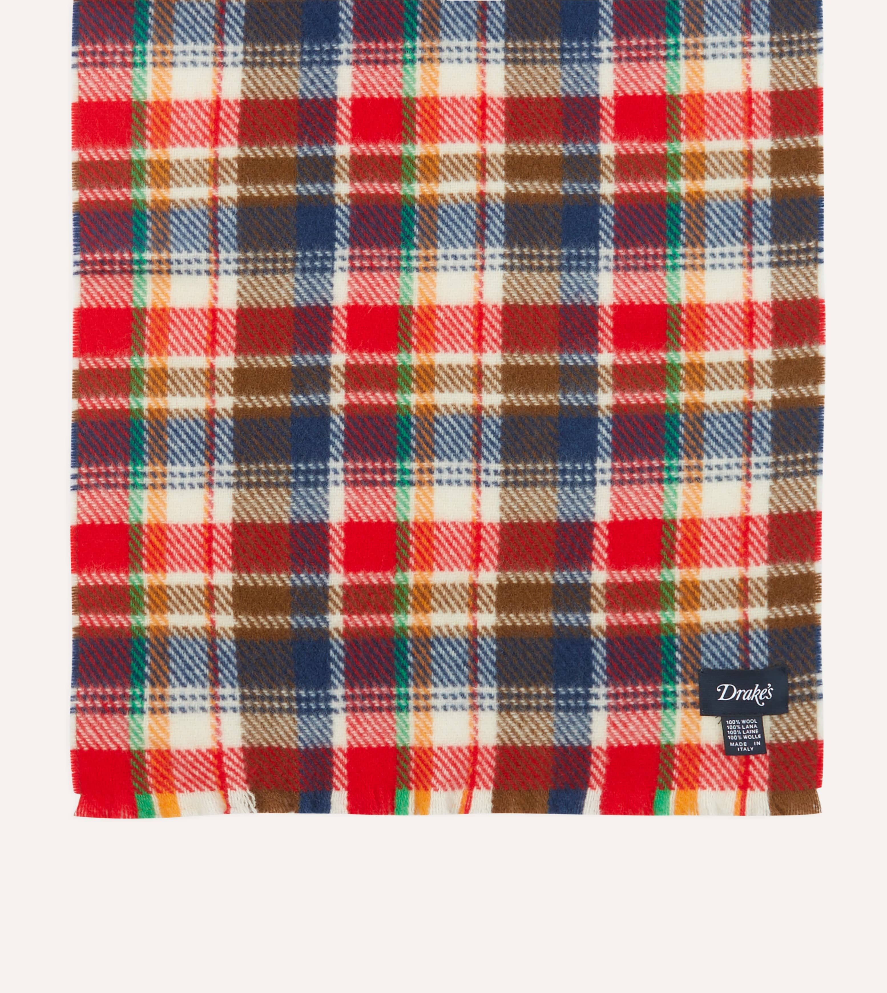 Red Multi Tartan Check Wool Scarf - Image 3