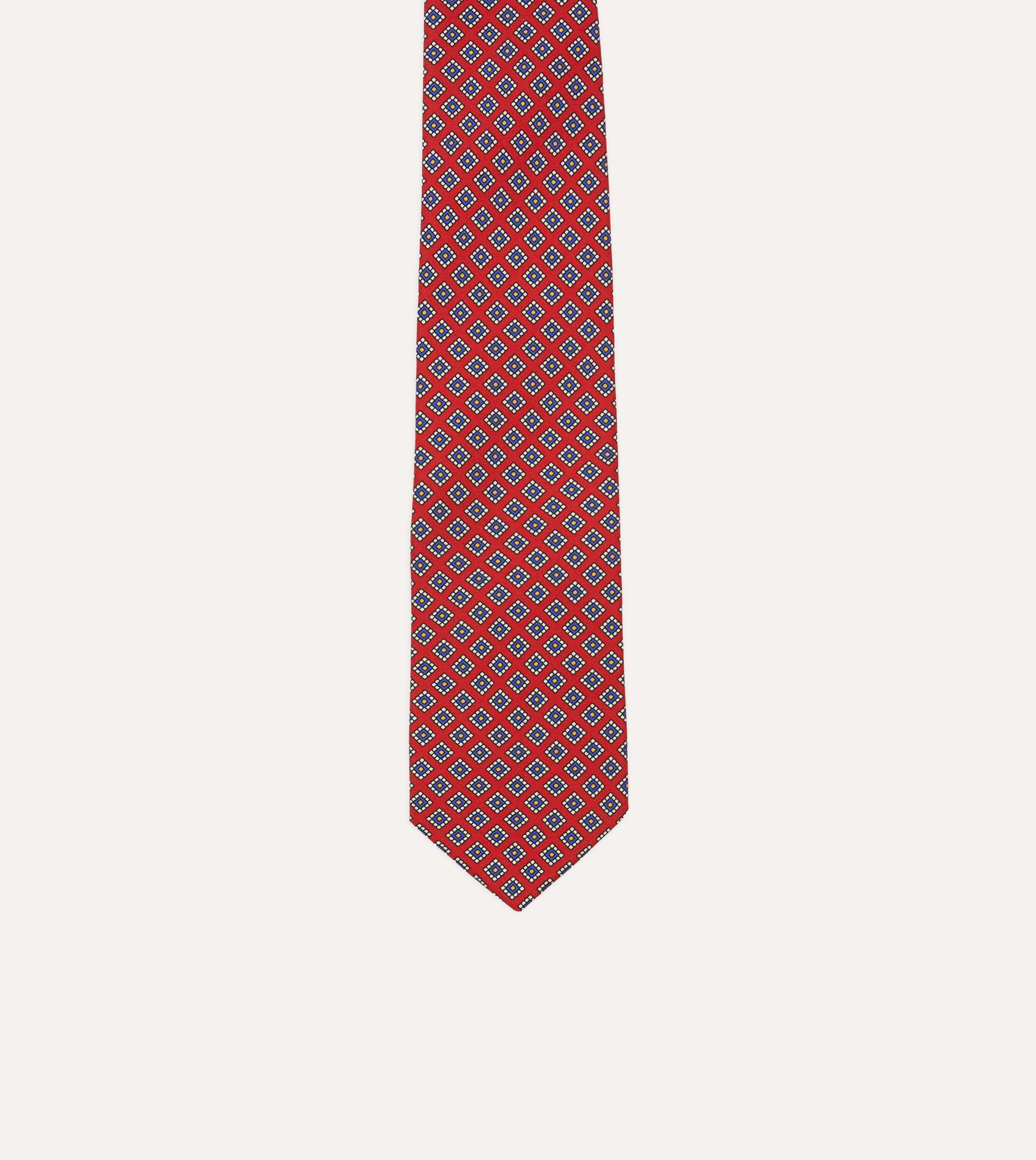 Red Square Medallion Self-Tipped Silk Tie - Image 3