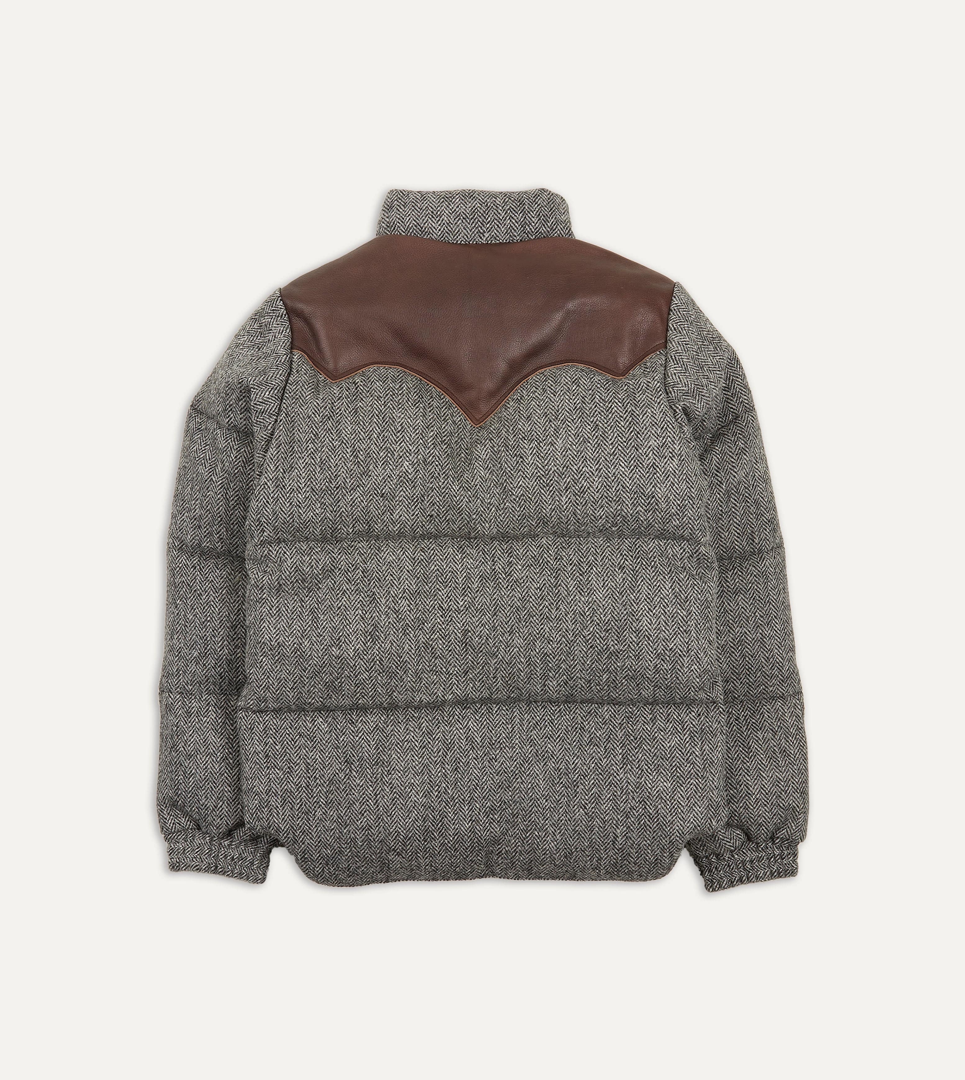 Rocky Mountain Featherbed for Drake's Herringbone Harris Tweed Leather Christy Down Jacket - Image 7