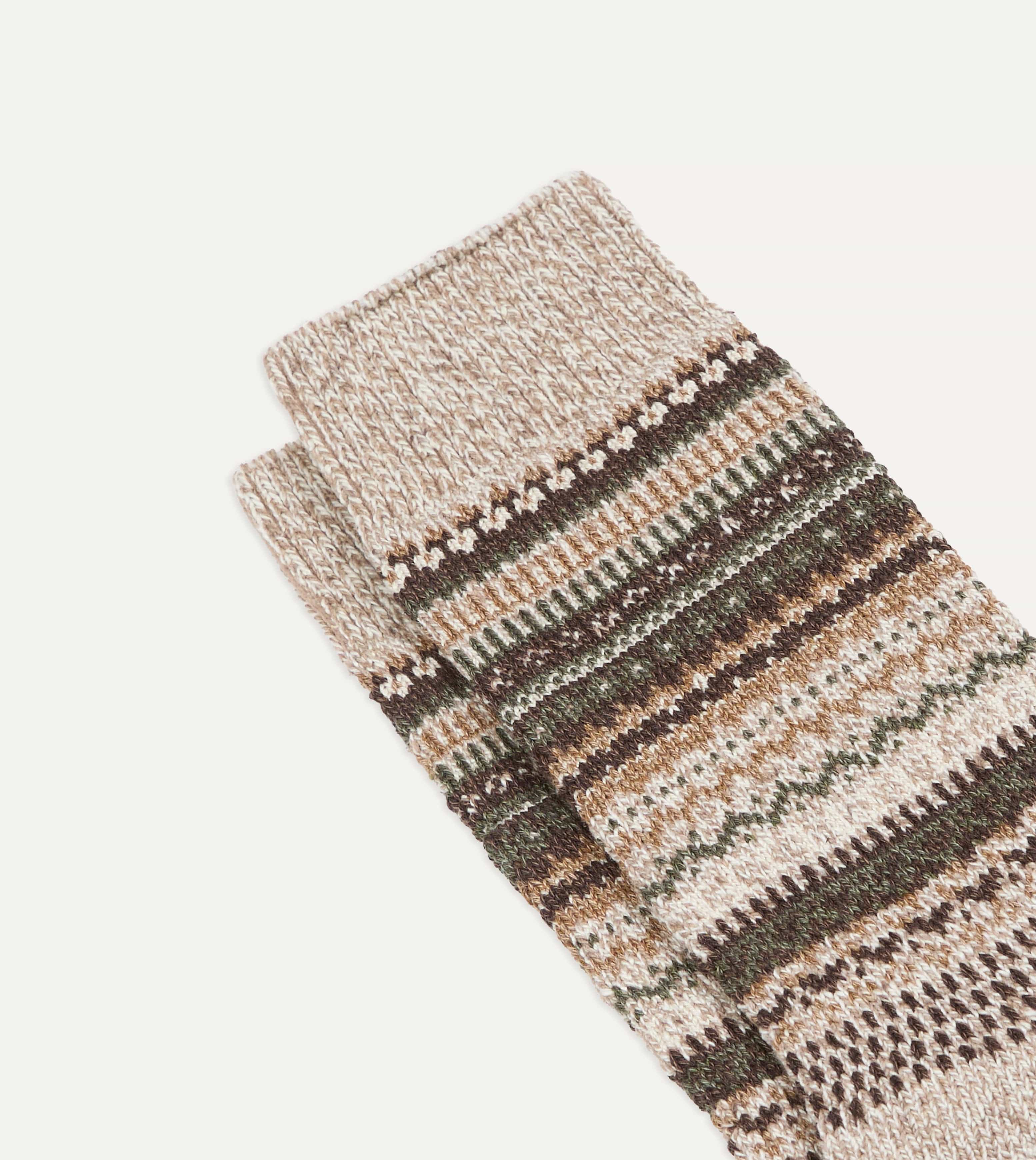 RoToTo Brown Wool Nordic Pattern Socks - Image 3