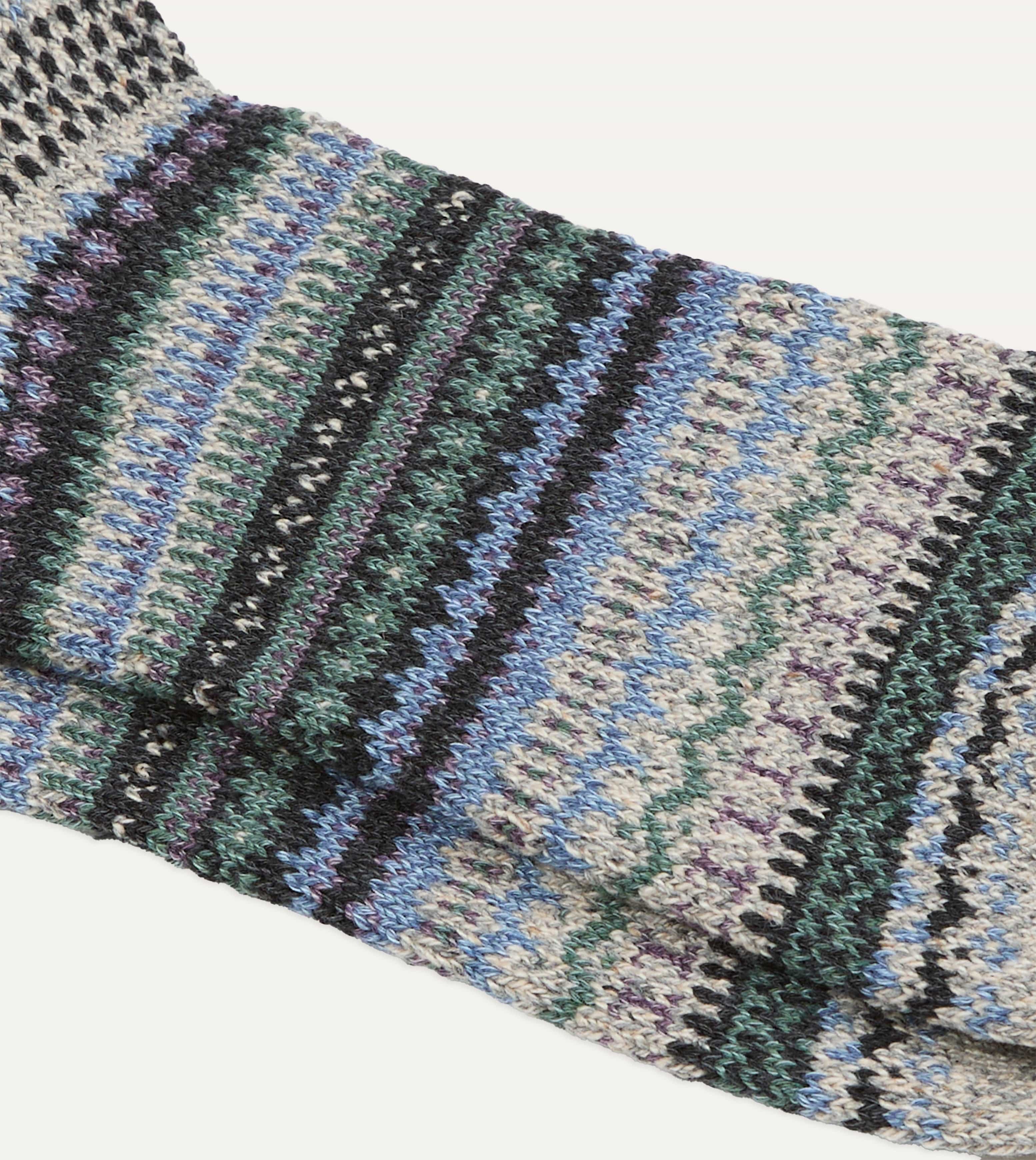 RoToTo Grey and Blue Wool Nordic Pattern Socks - Image 2