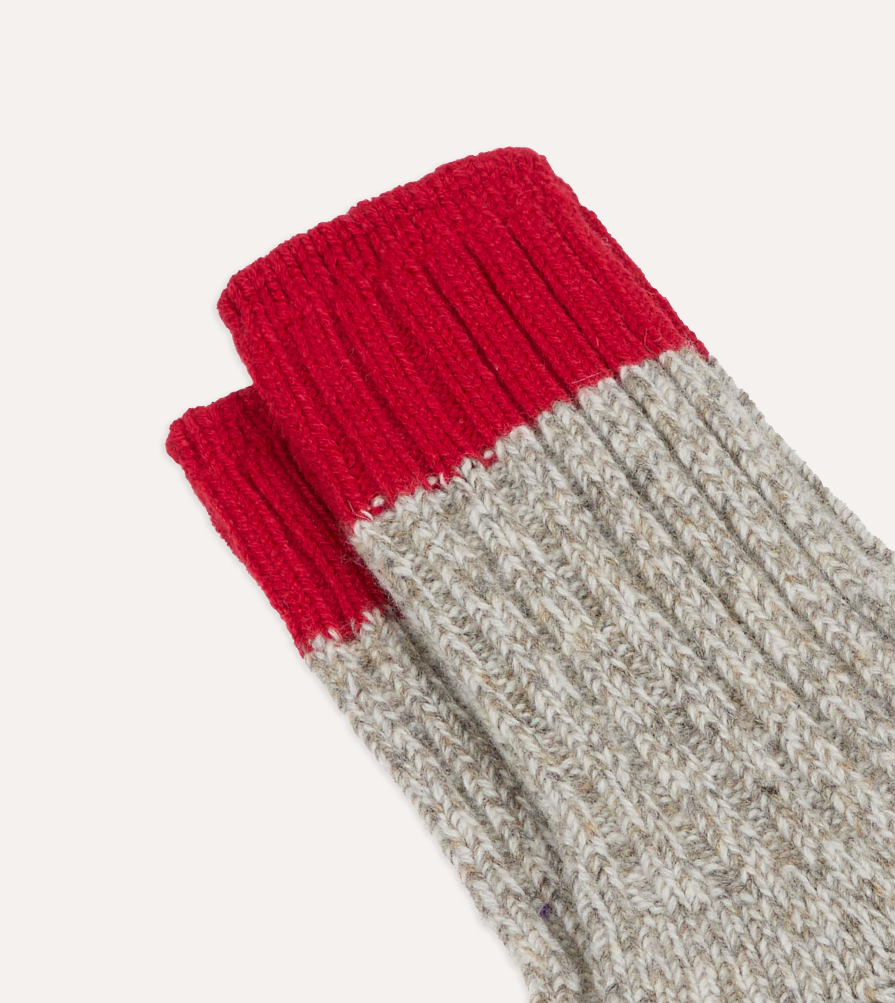 RoToTo Grey and Red Merino Wool Ragg Socks - Image 3