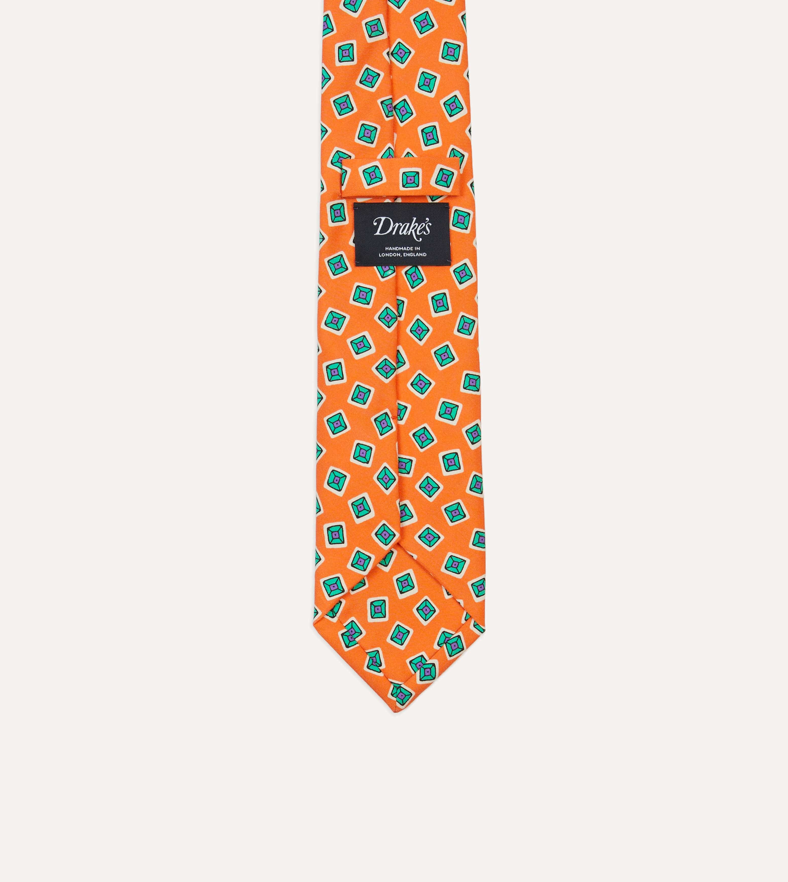Rust Jumbled Tile Print Silk Self Tipped Tie - Image 4