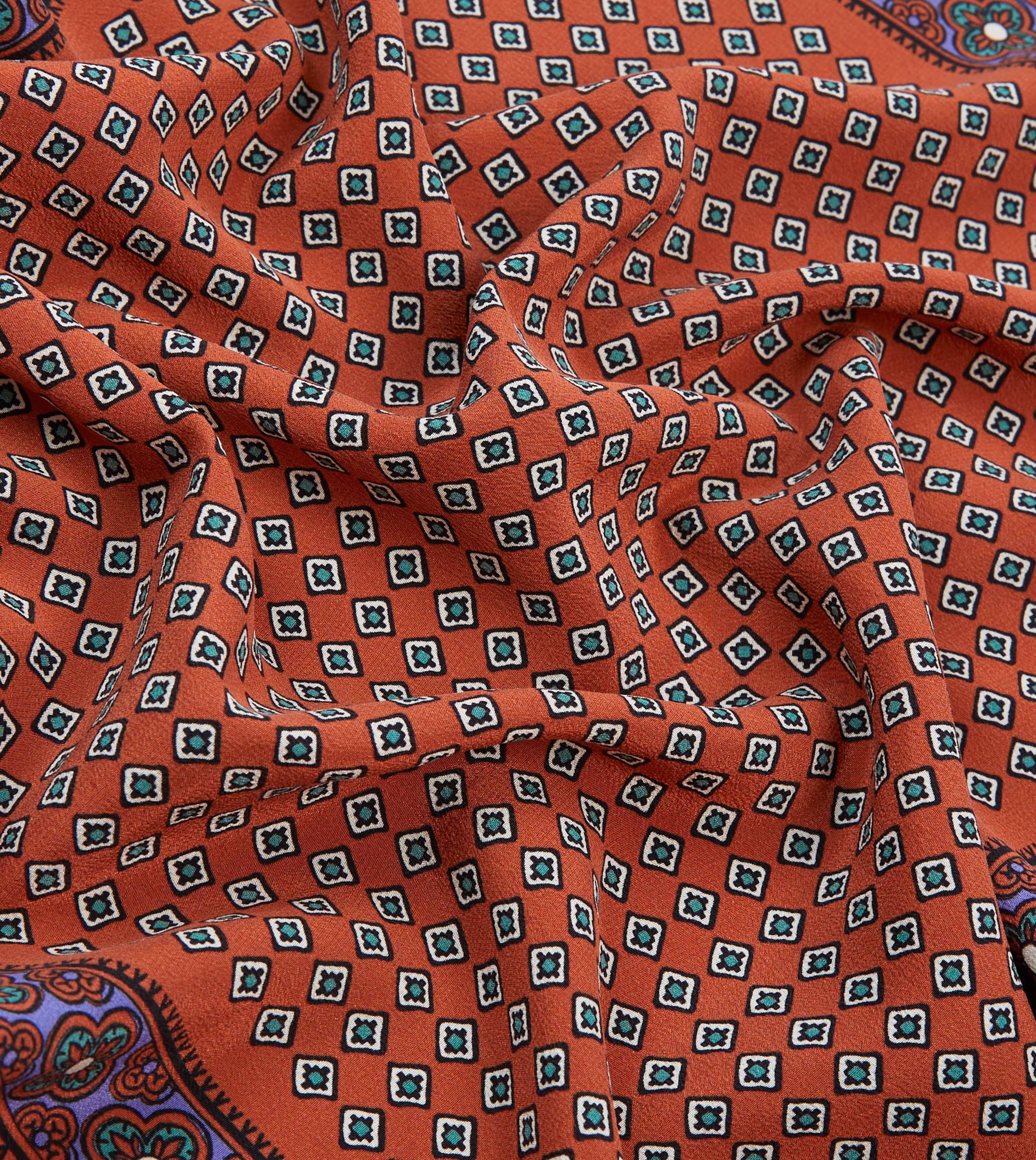 Rust Vintage Tile Print Silk Pocket Square - Image 2