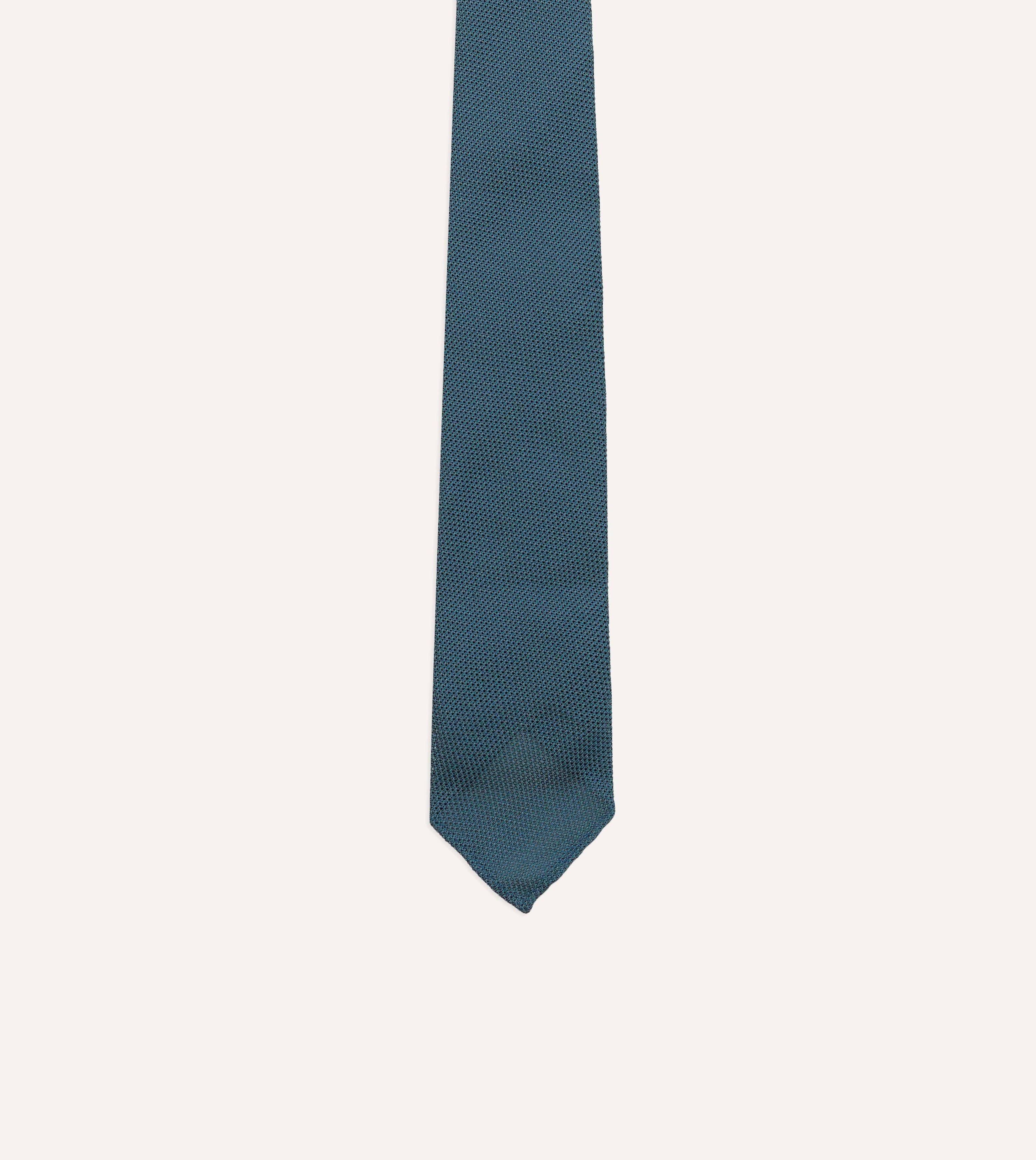 Sky Blue Fine Woven Grenadine Silk Hand Rolled Tie - Image 4