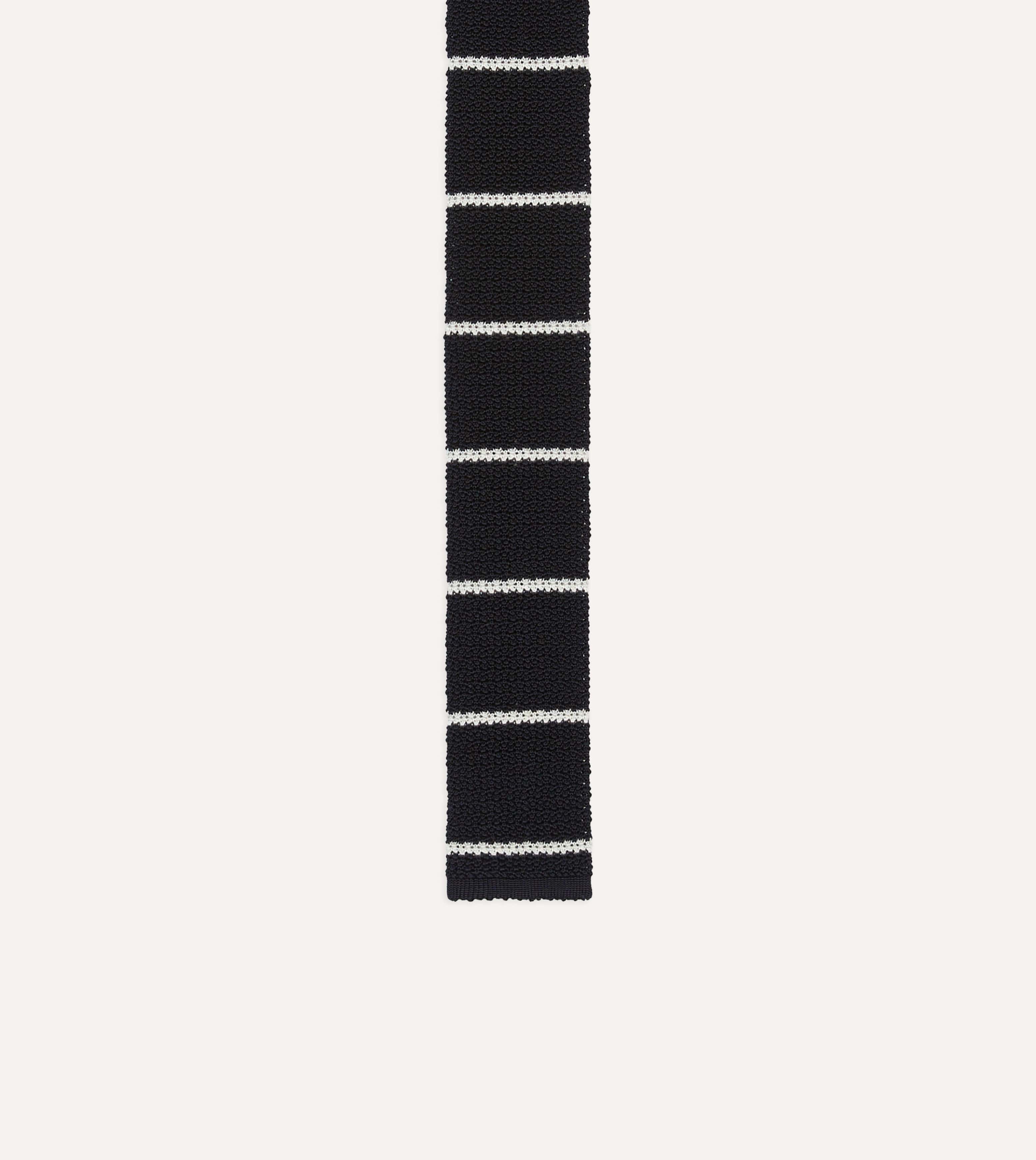 St. JOHN by Drake's Navy Butcher's Stripe Knitted Silk Tie - Image 3