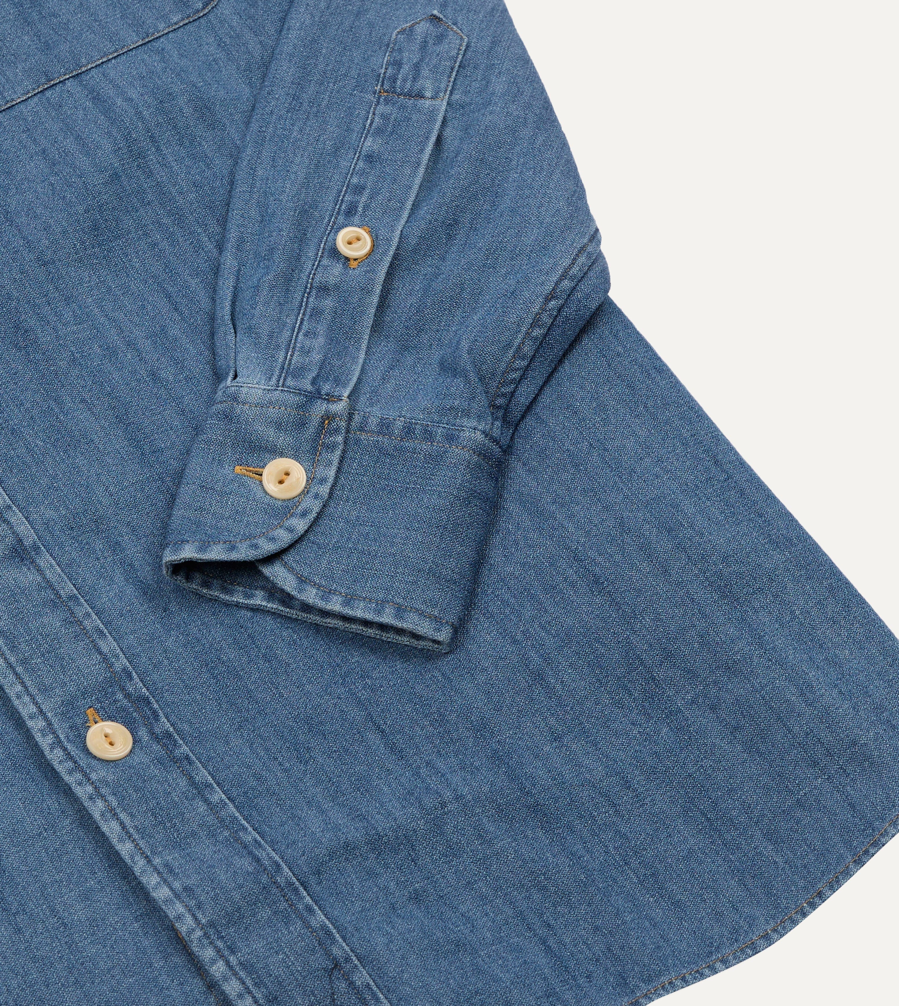 Stone Wash Denim Club Collar Work Shirt - Image 7