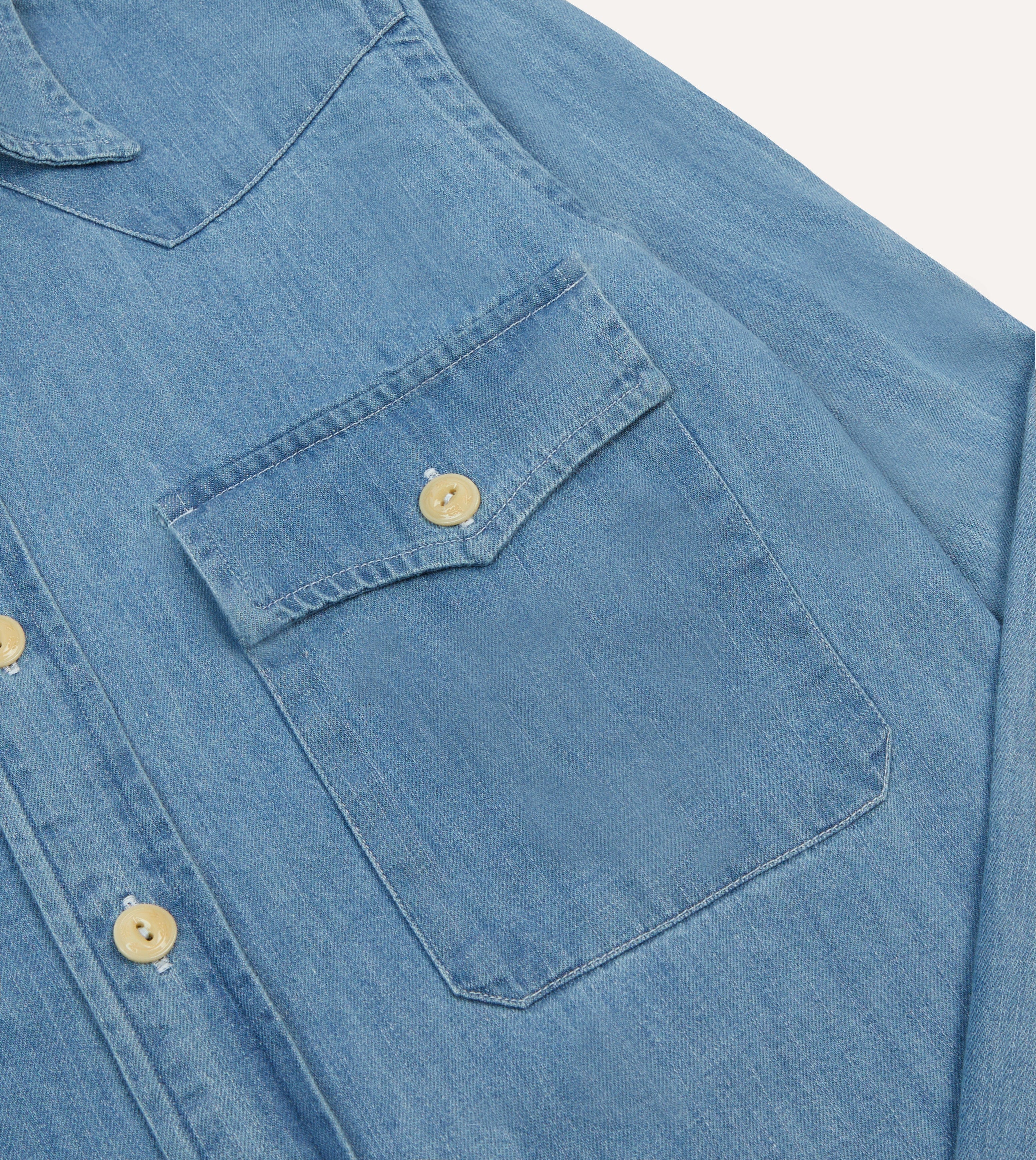 Bleach Wash Denim Two-Pocket Western Shirt - Image 4