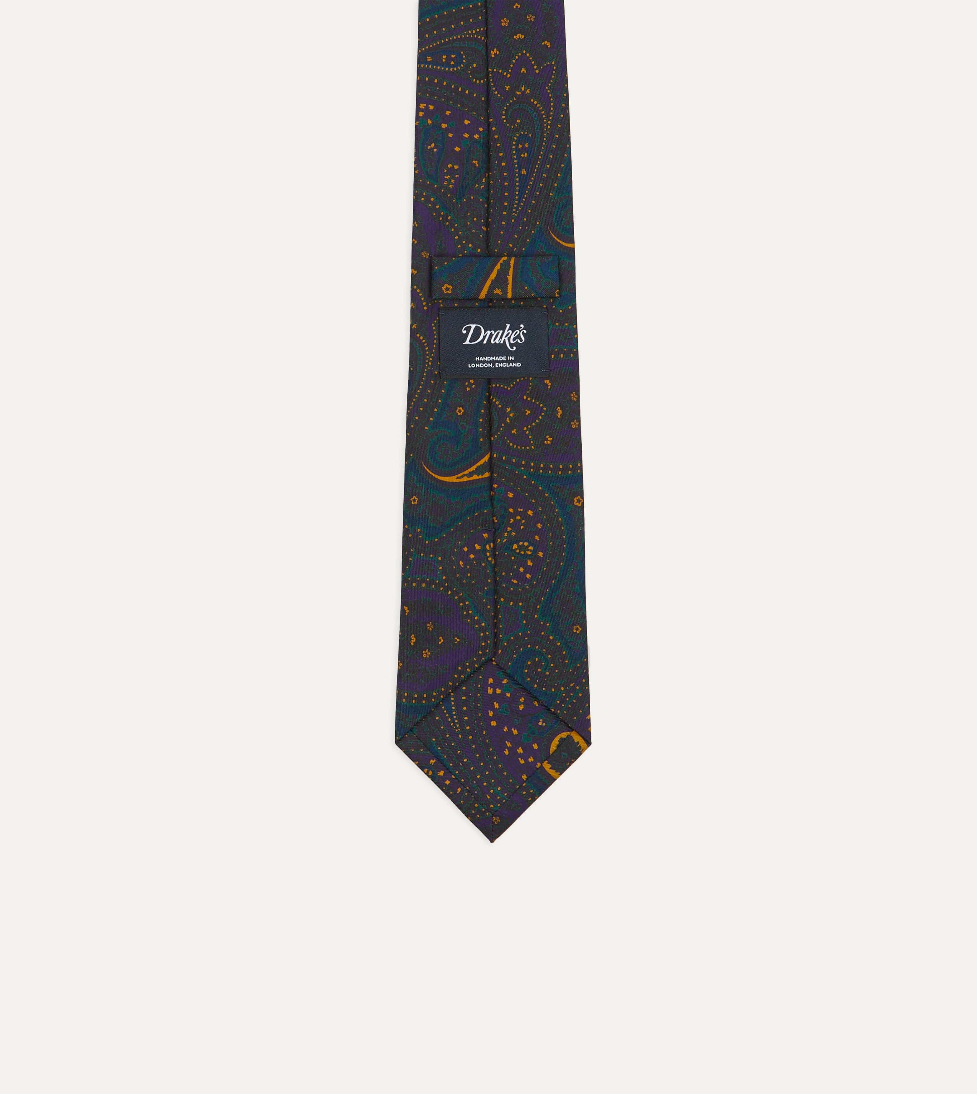 Teal and Purple Large Paisley Print Madder Silk Self Tipped Tie - Image 3