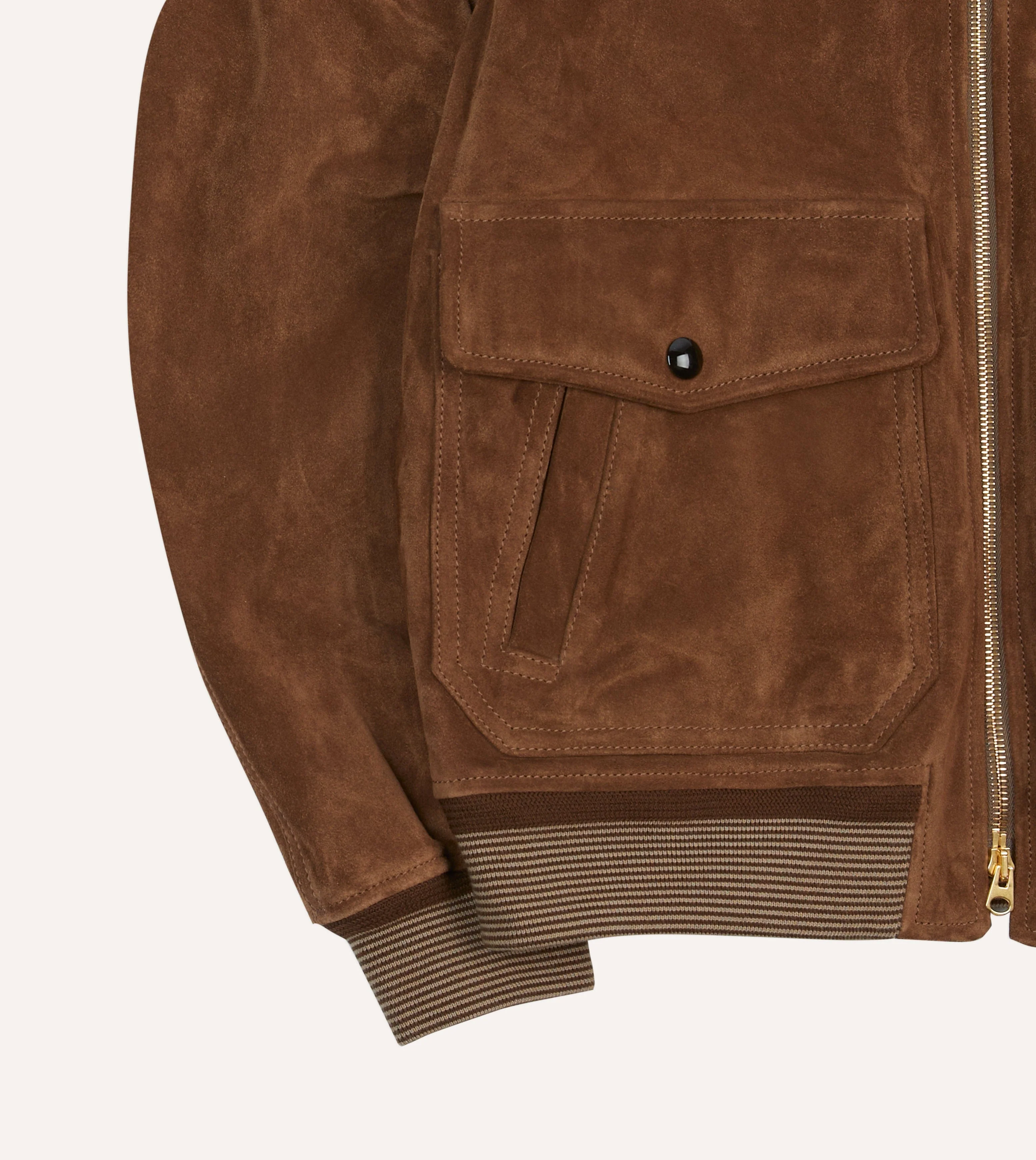 Tobacco Heavyweight Suede A-2 Bomber Jacket - Image 7