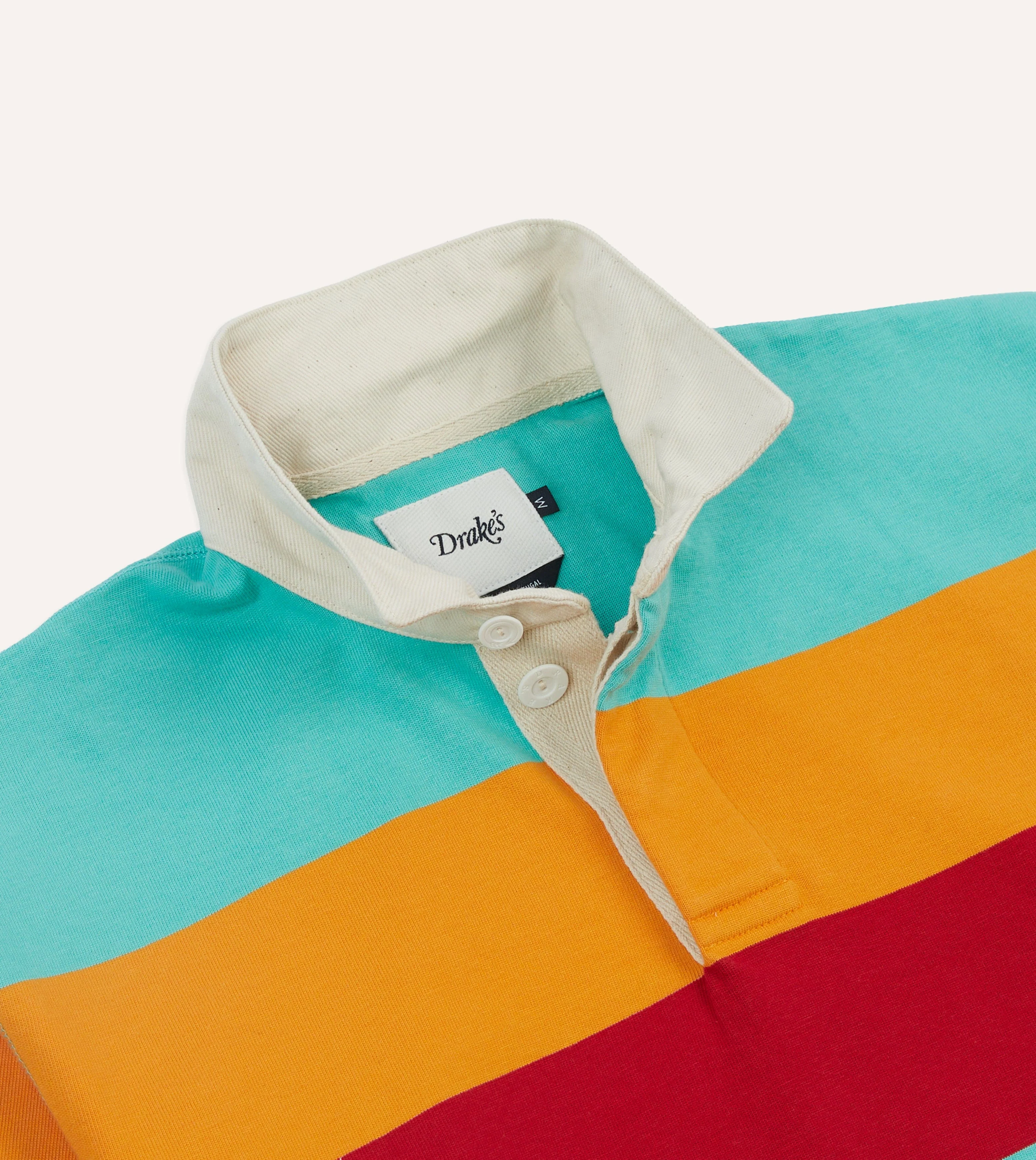 Turquoise, Yellow, Blue and Red Multi Stripe Cotton Rugby Shirt - Image 4