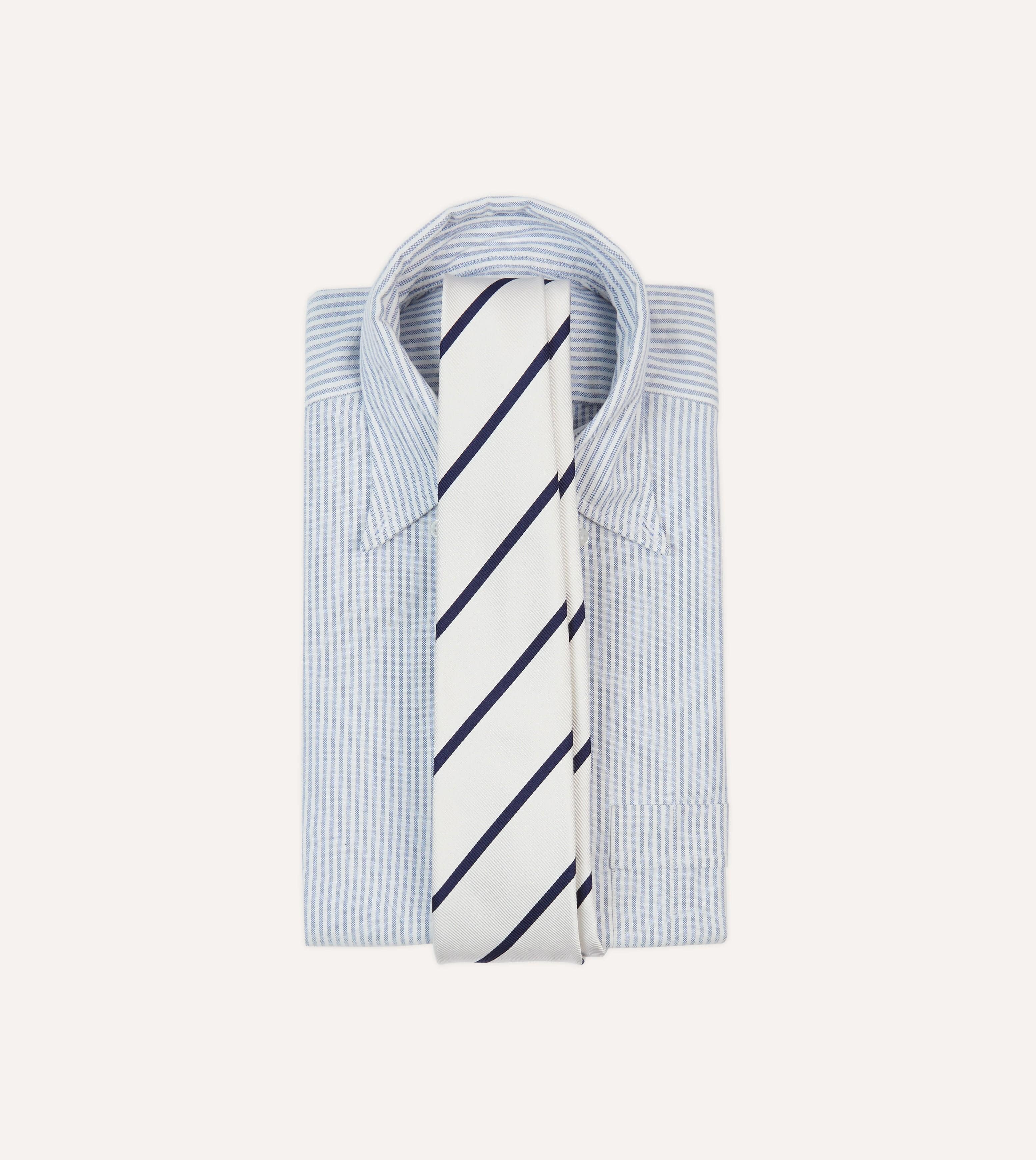 White and Navy Bar Stripe Repp Silk Tipped Tie - Image 2