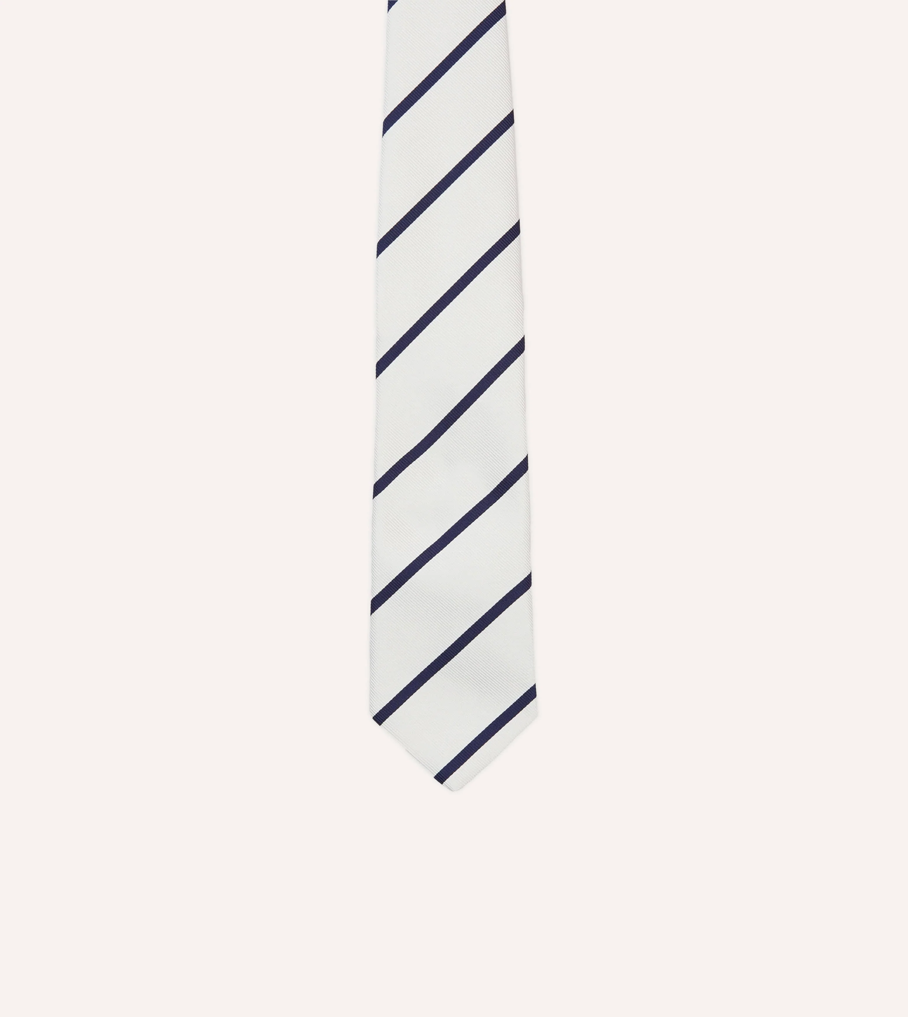 White and Navy Bar Stripe Repp Silk Tipped Tie - Image 3