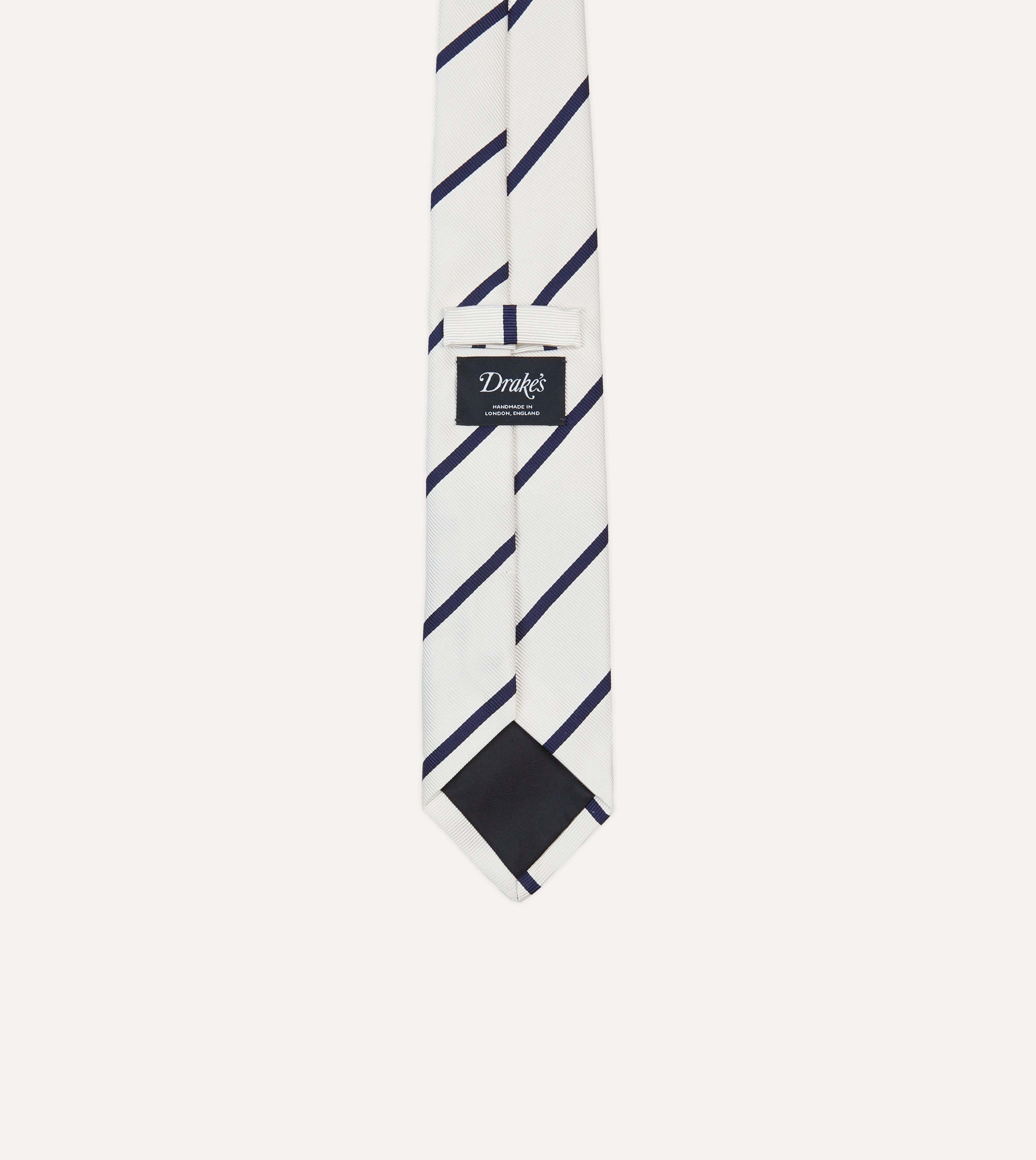 White and Navy Bar Stripe Repp Silk Tipped Tie - Image 4