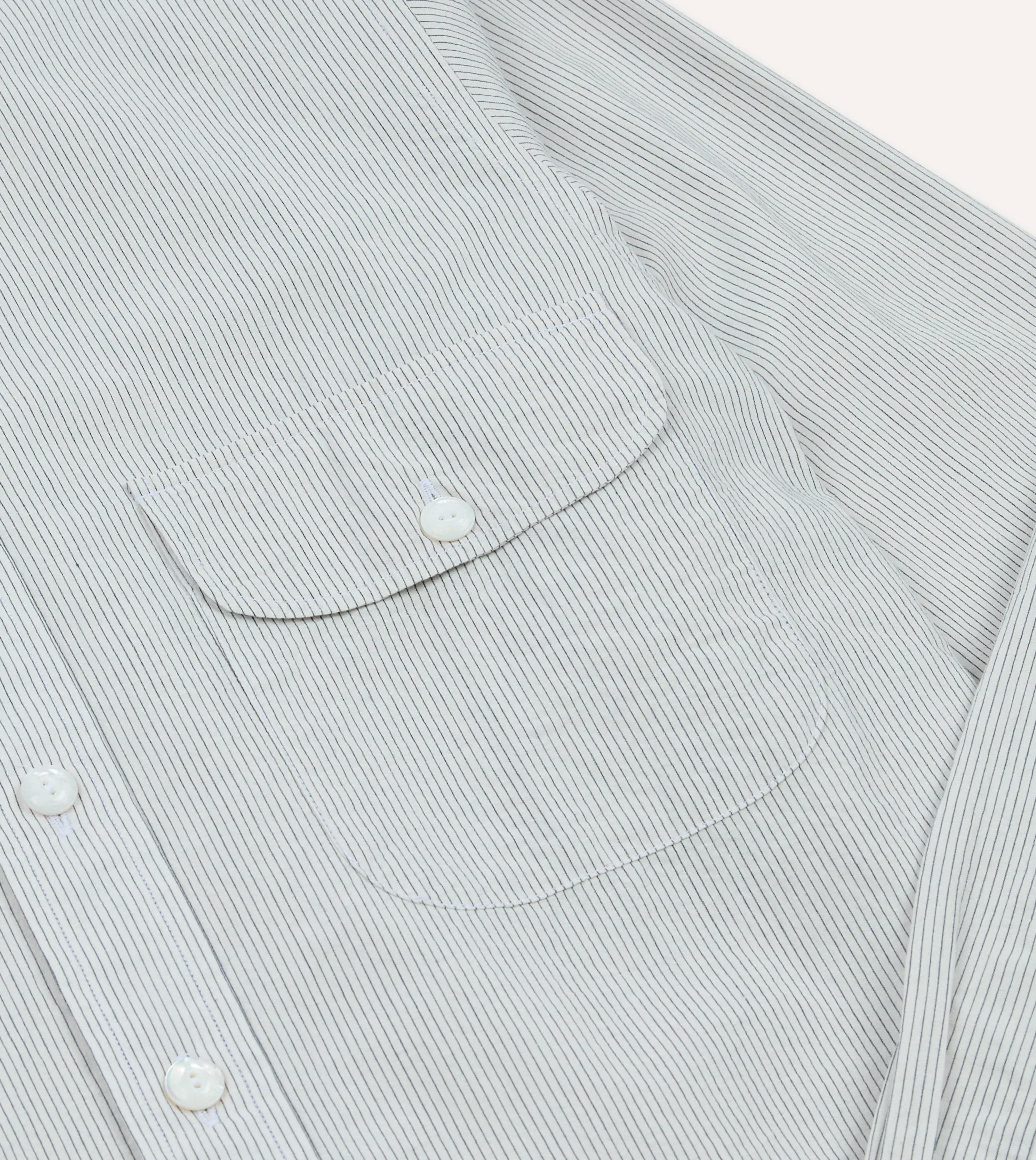 White and Navy Stripe Cotton Mandarin Collar Shirt - Image 5
