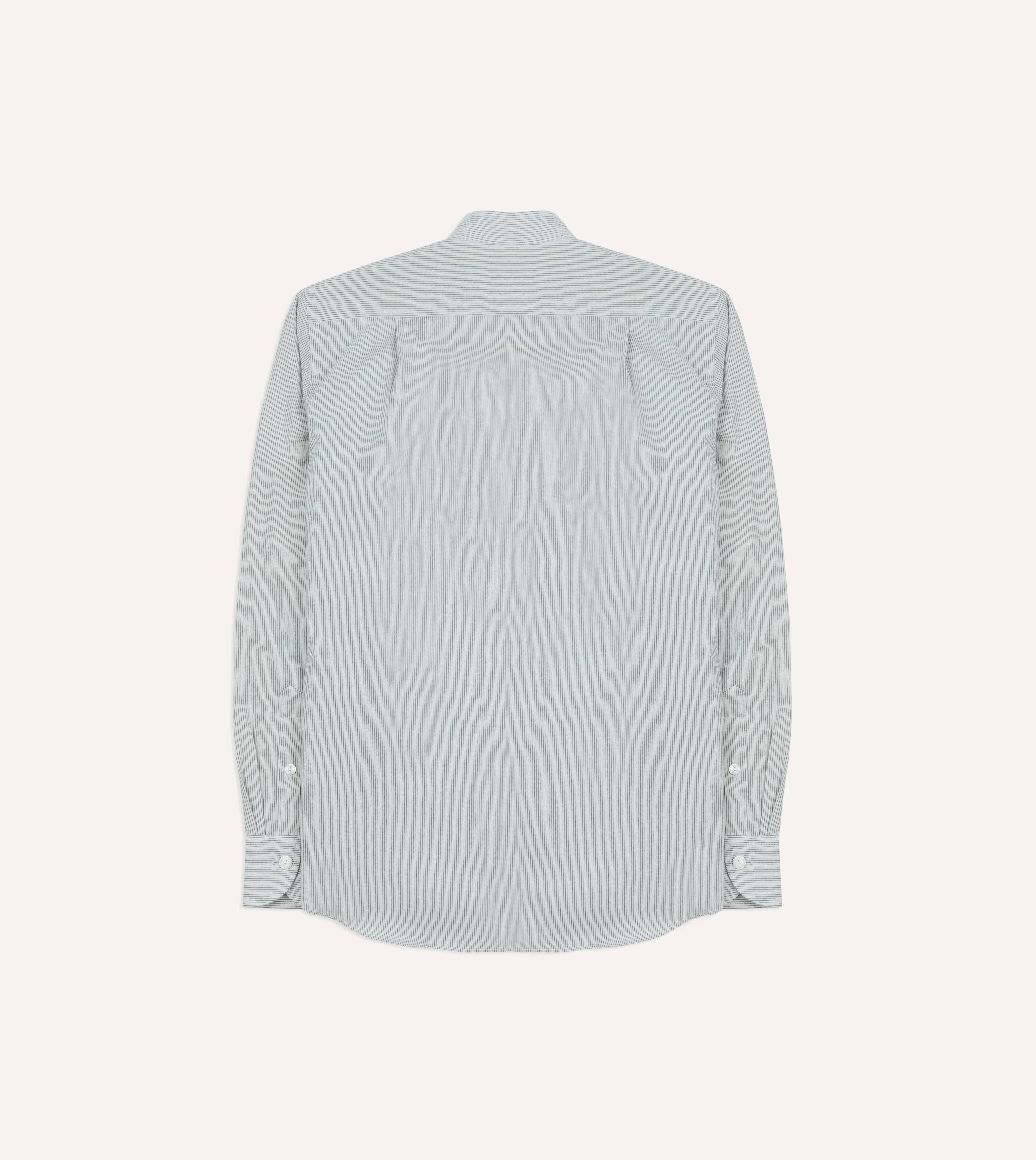 White and Navy Stripe Cotton Mandarin Collar Shirt - Image 7