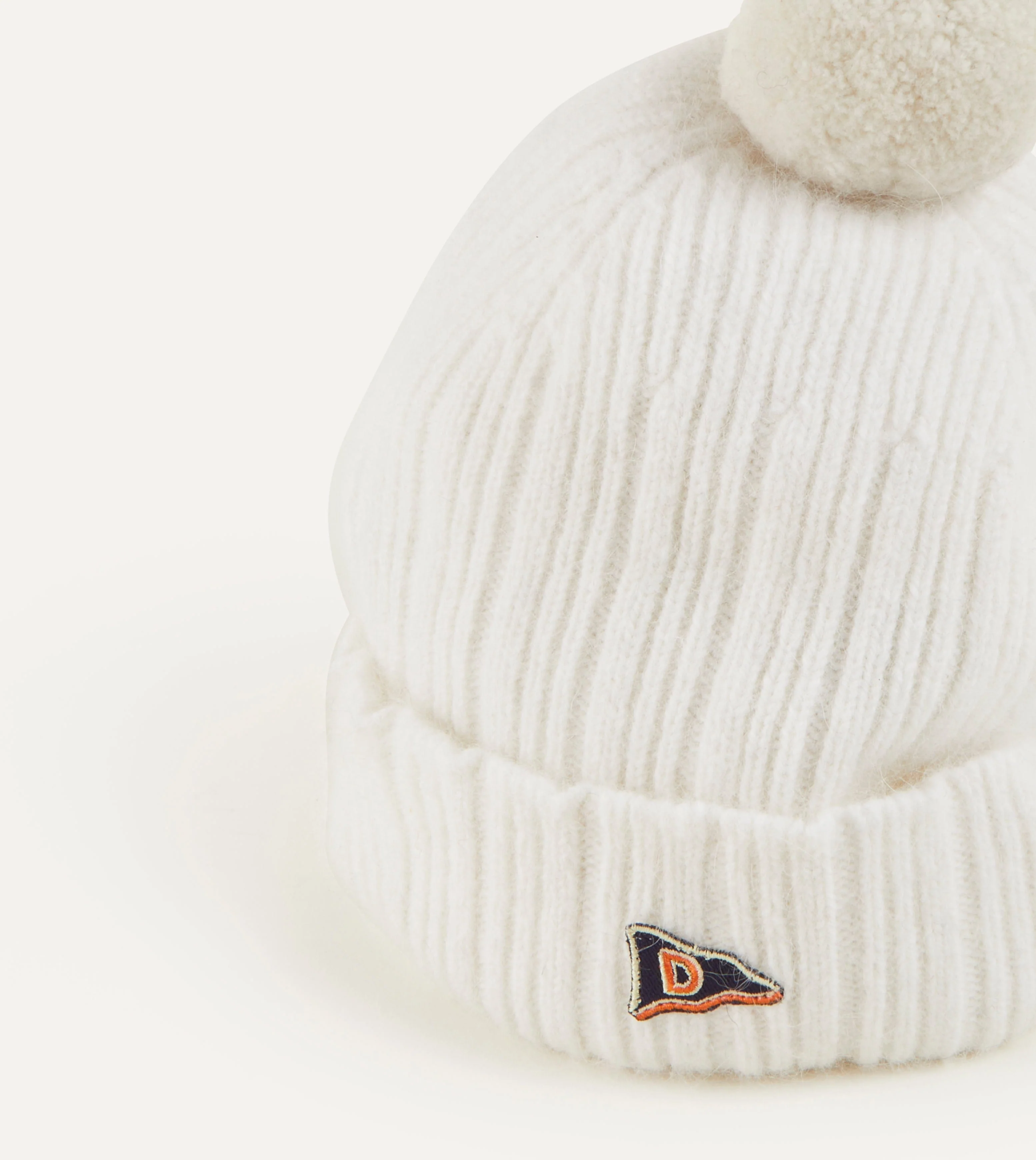 White Angora Lambswool Ribbed Bobble Knit Hat - Image 4