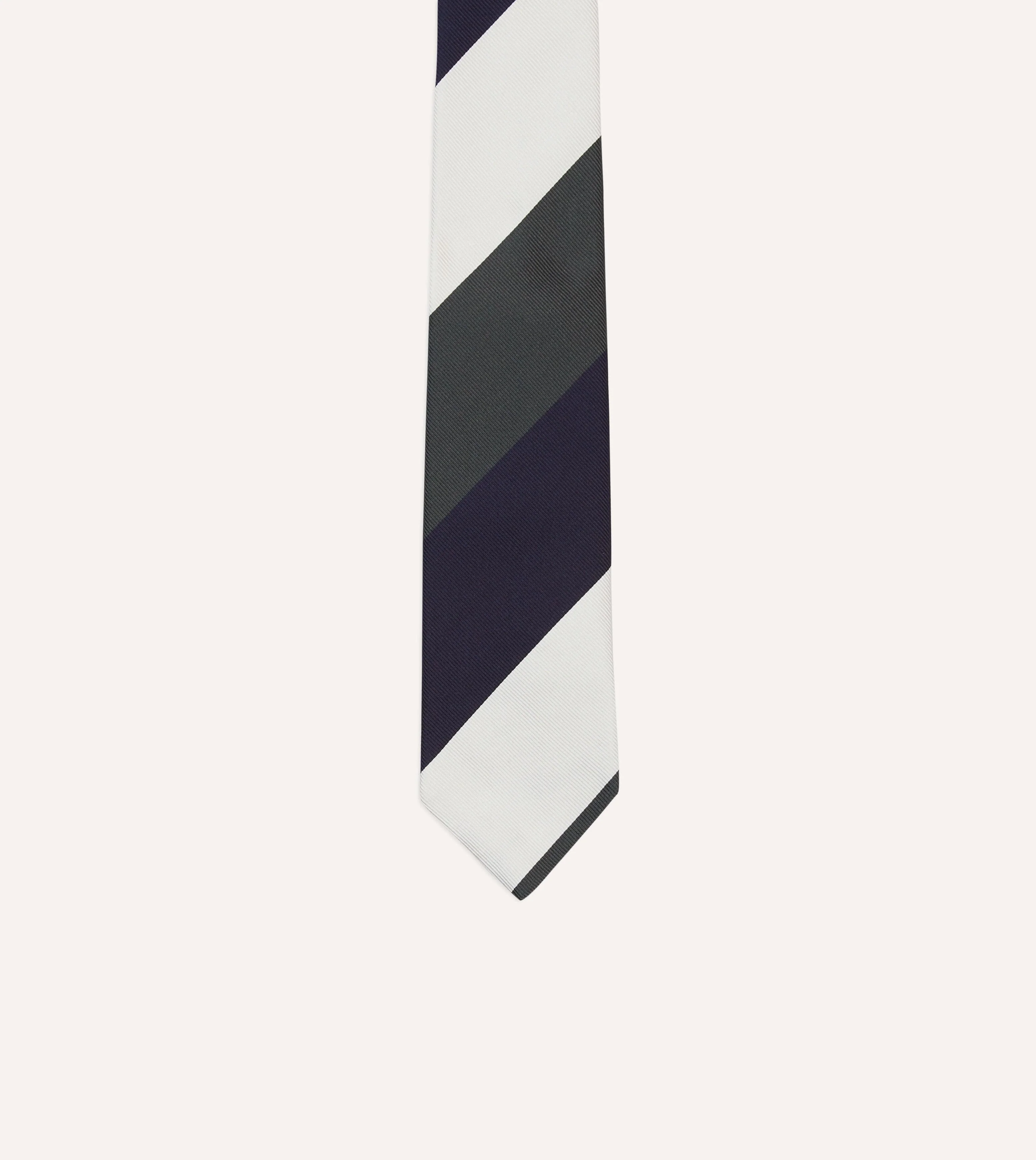White, Navy and Grey Wide Stripe Repp Silk Tipped Tie - Image 3