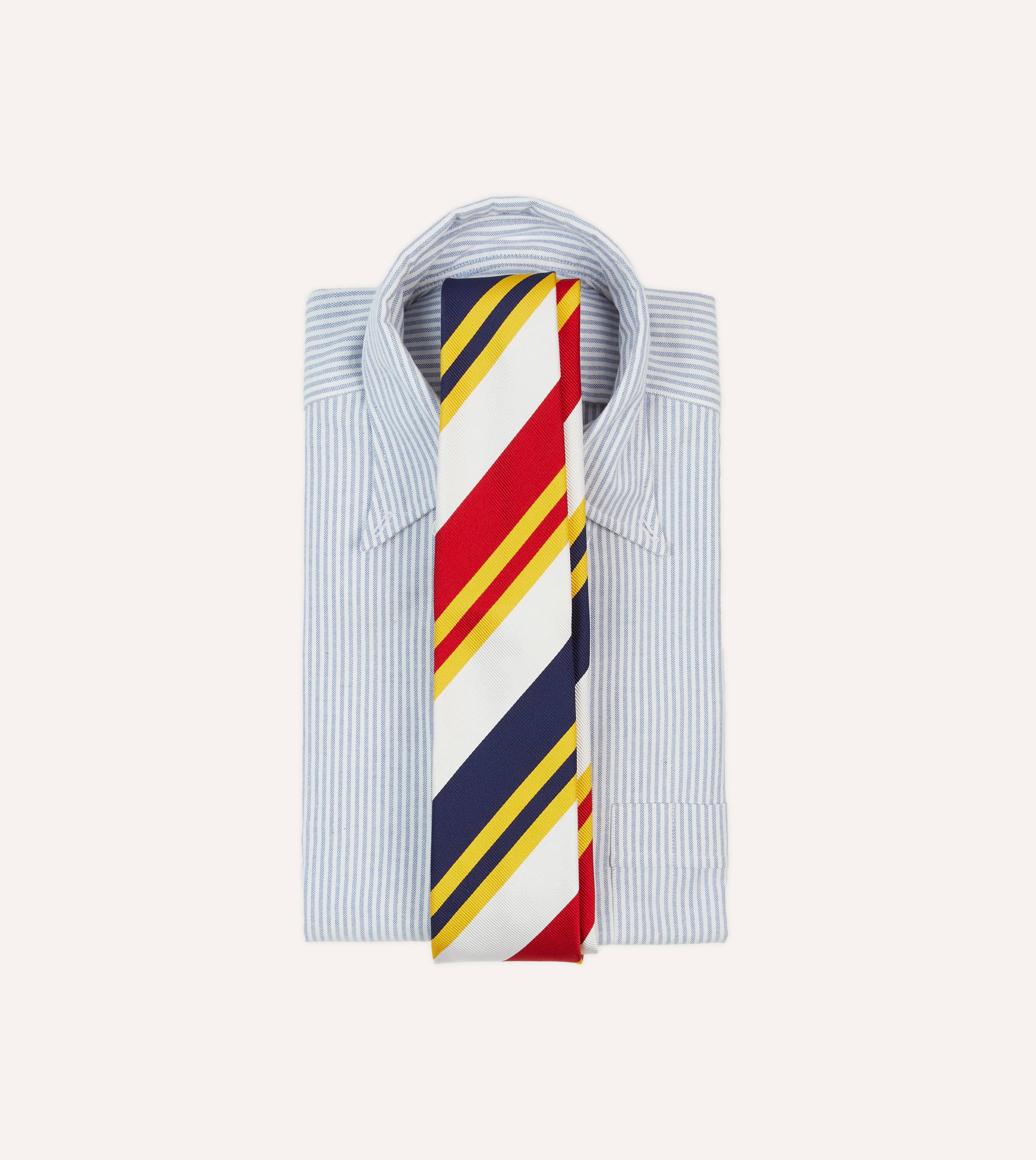 White, Navy, Yellow and Red Wide Stripe Repp Silk Tipped Tie - Image 2