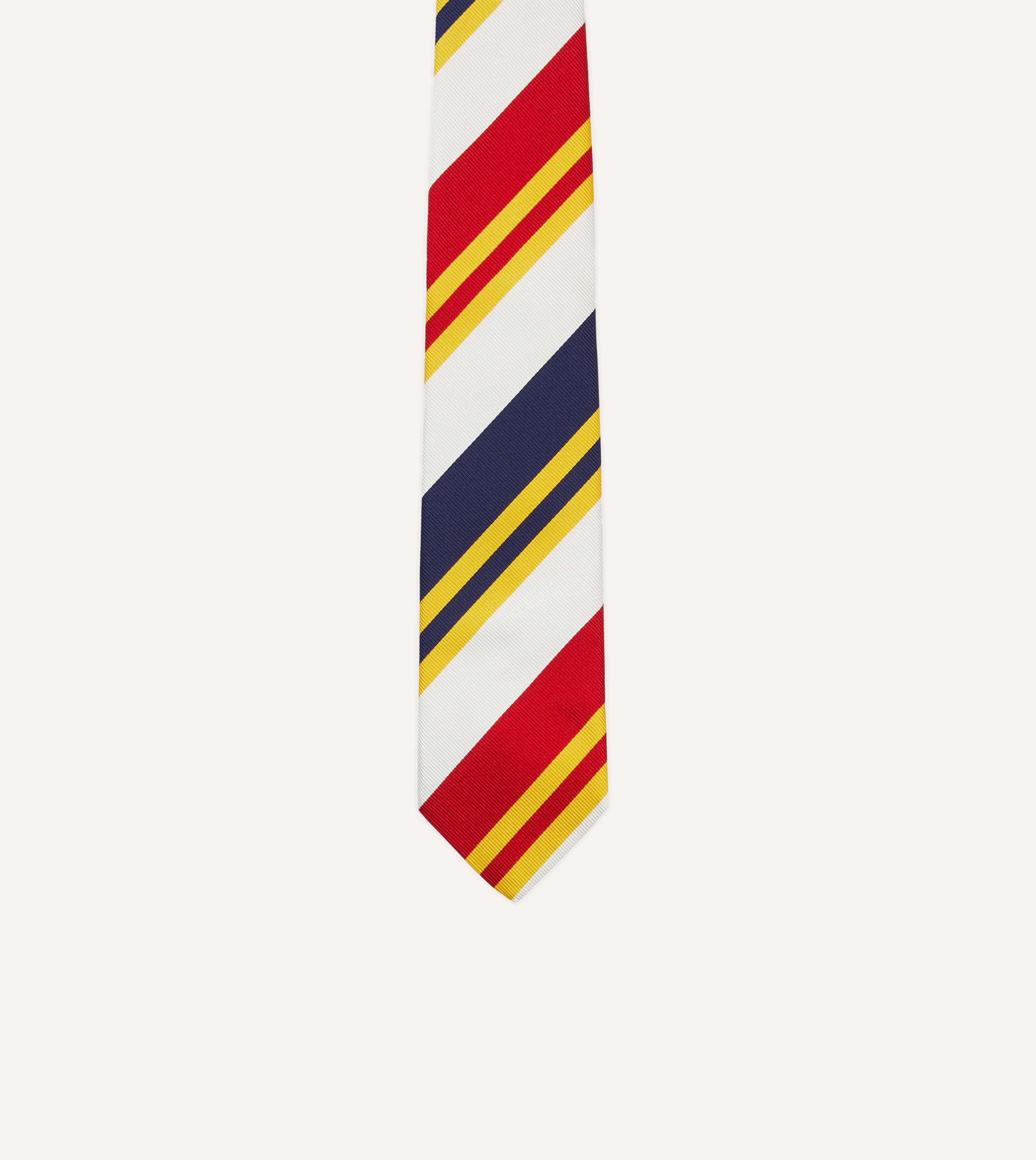 White, Navy, Yellow and Red Wide Stripe Repp Silk Tipped Tie - Image 3