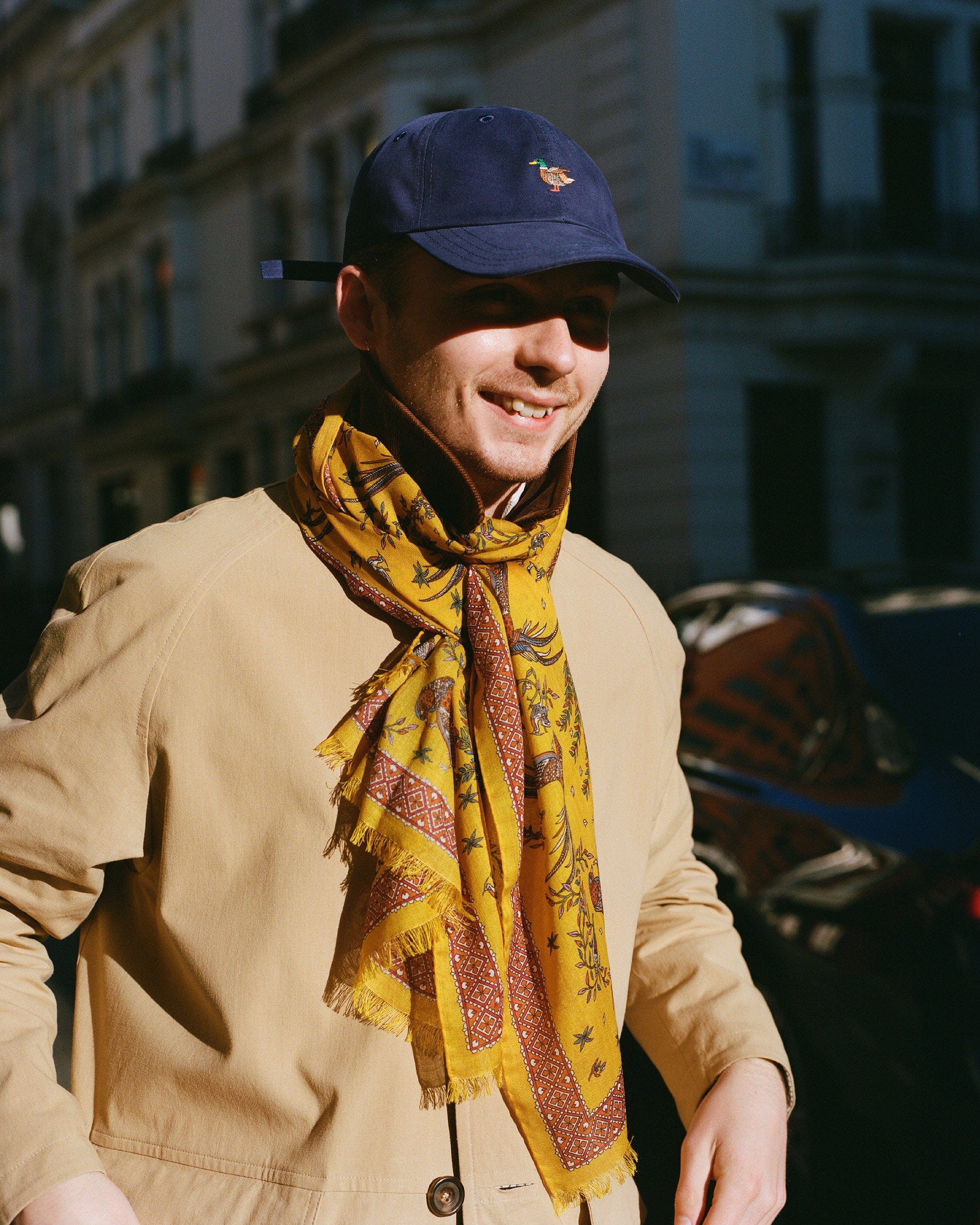 Yellow Birds of Paradise Print Wool Silk Scarf - Image 2