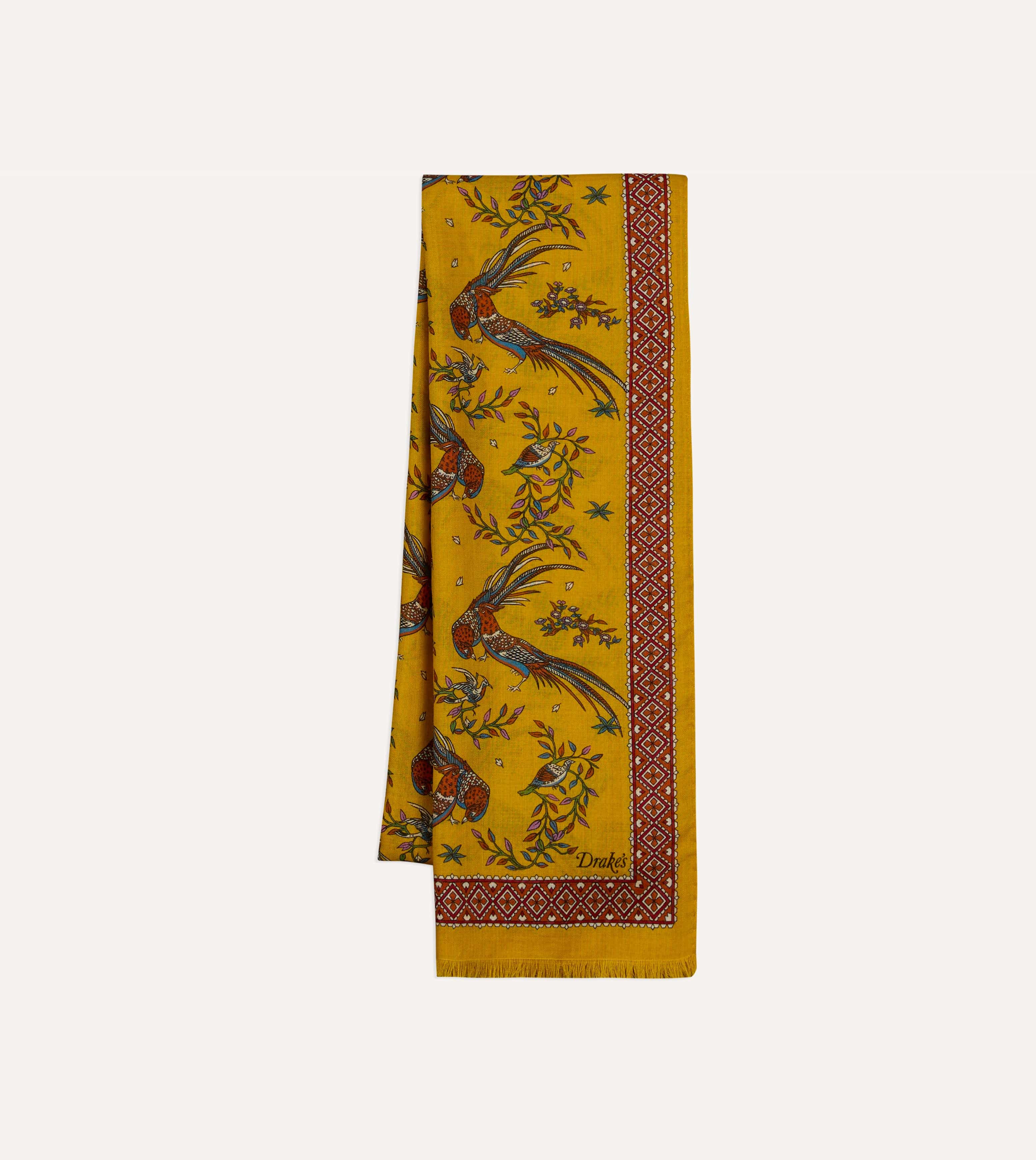 Yellow Birds of Paradise Print Wool Silk Scarf - Image 3