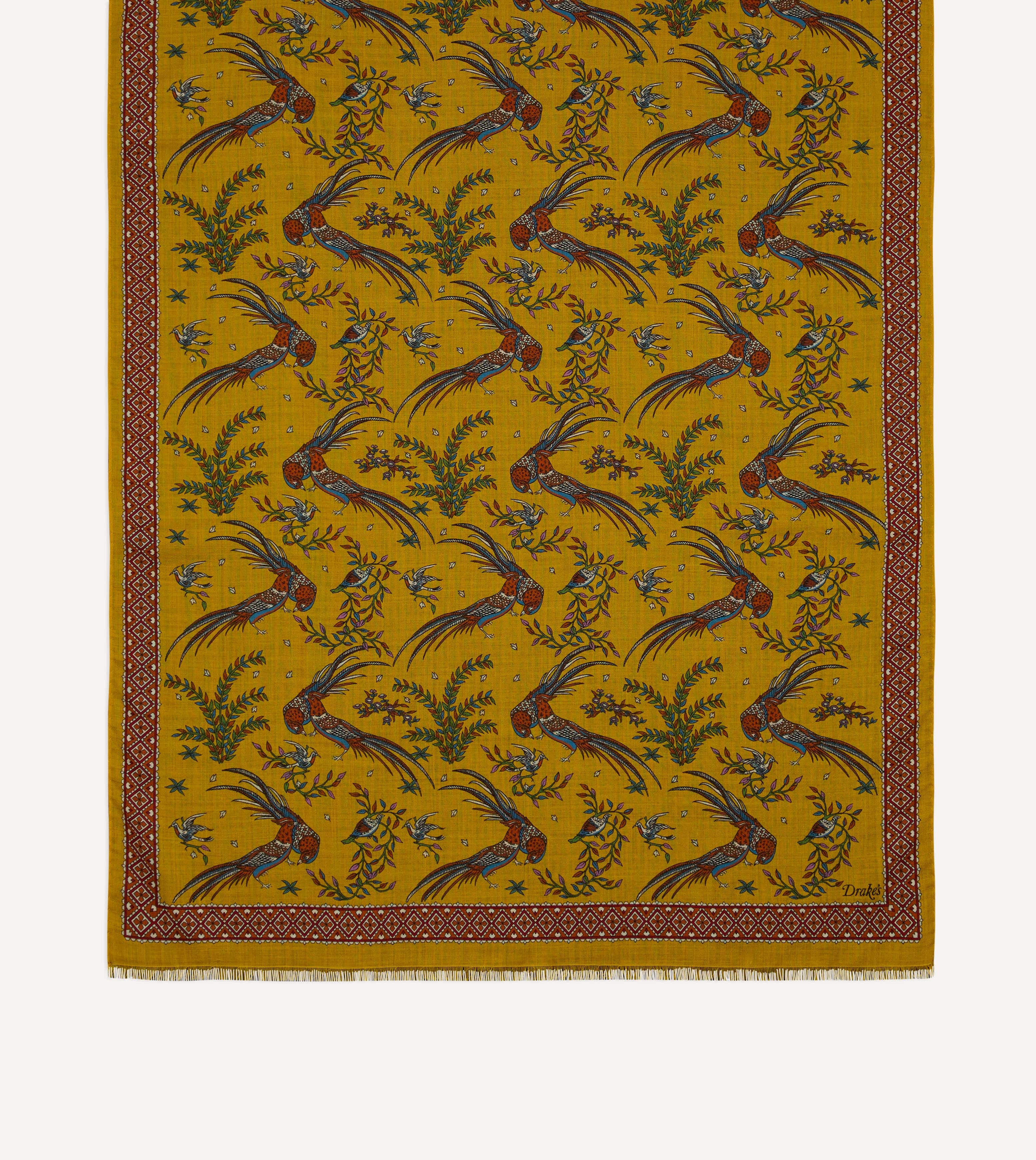 Yellow Birds of Paradise Print Wool Silk Scarf - Image 5
