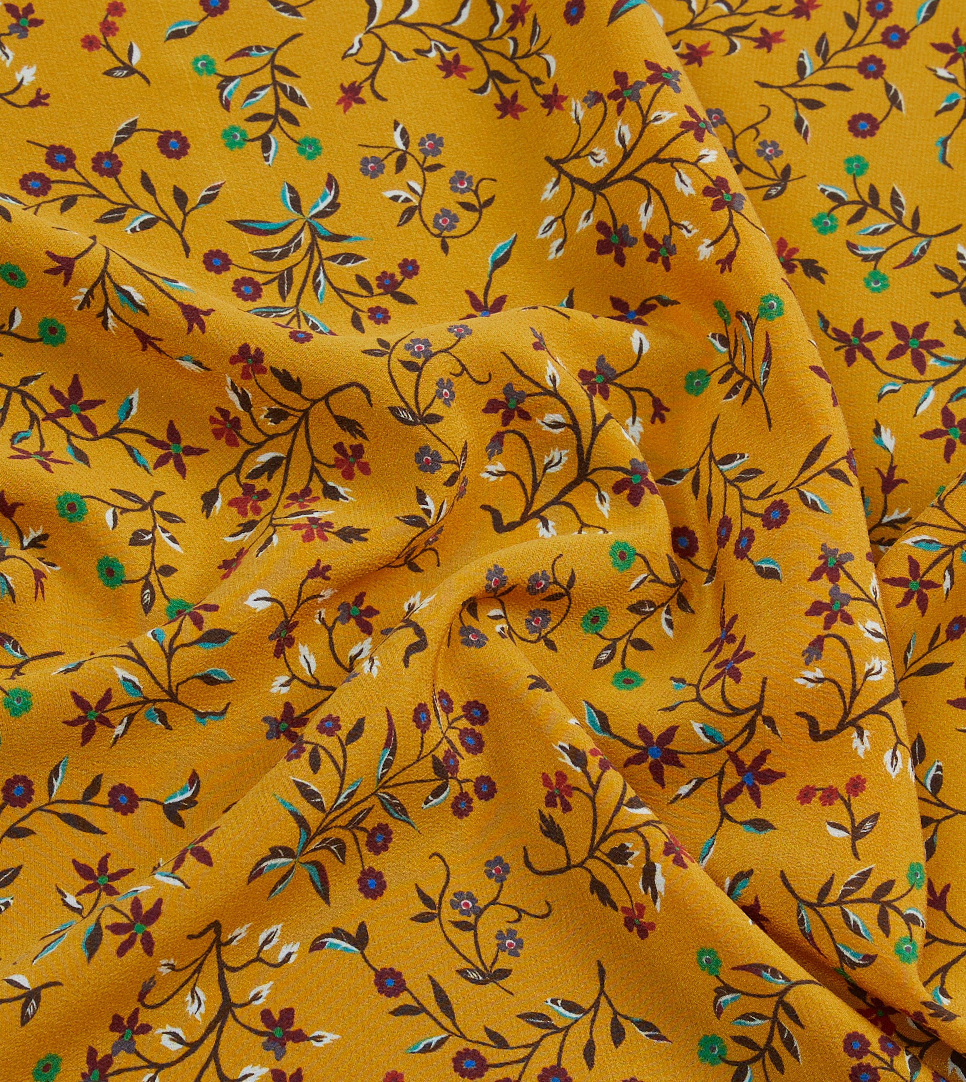 Yellow Floral Print Silk Pocket Square - Image 2