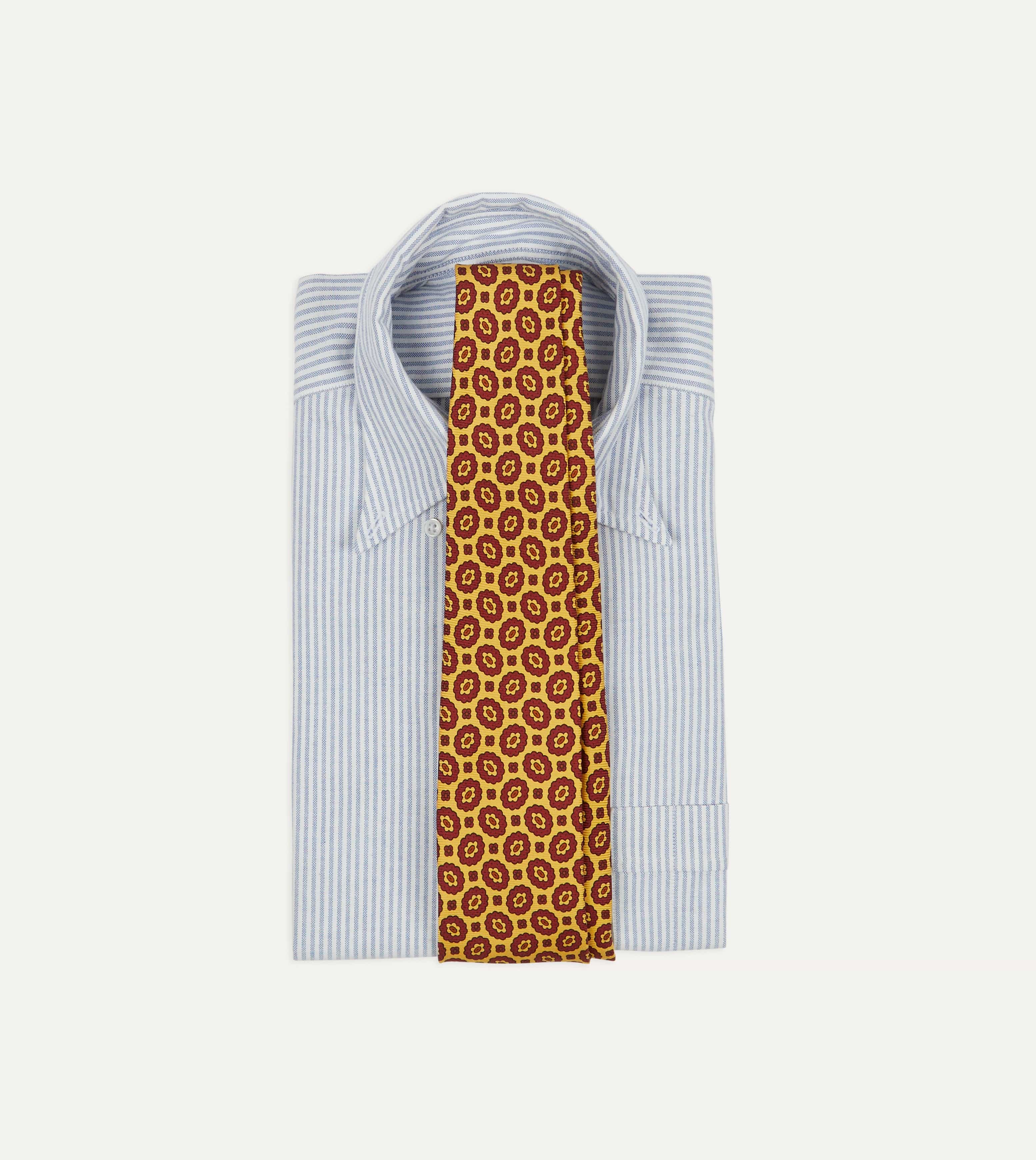 Yellow Flower Print 40oz Madder Silk Hand Rolled Tie - Image 2