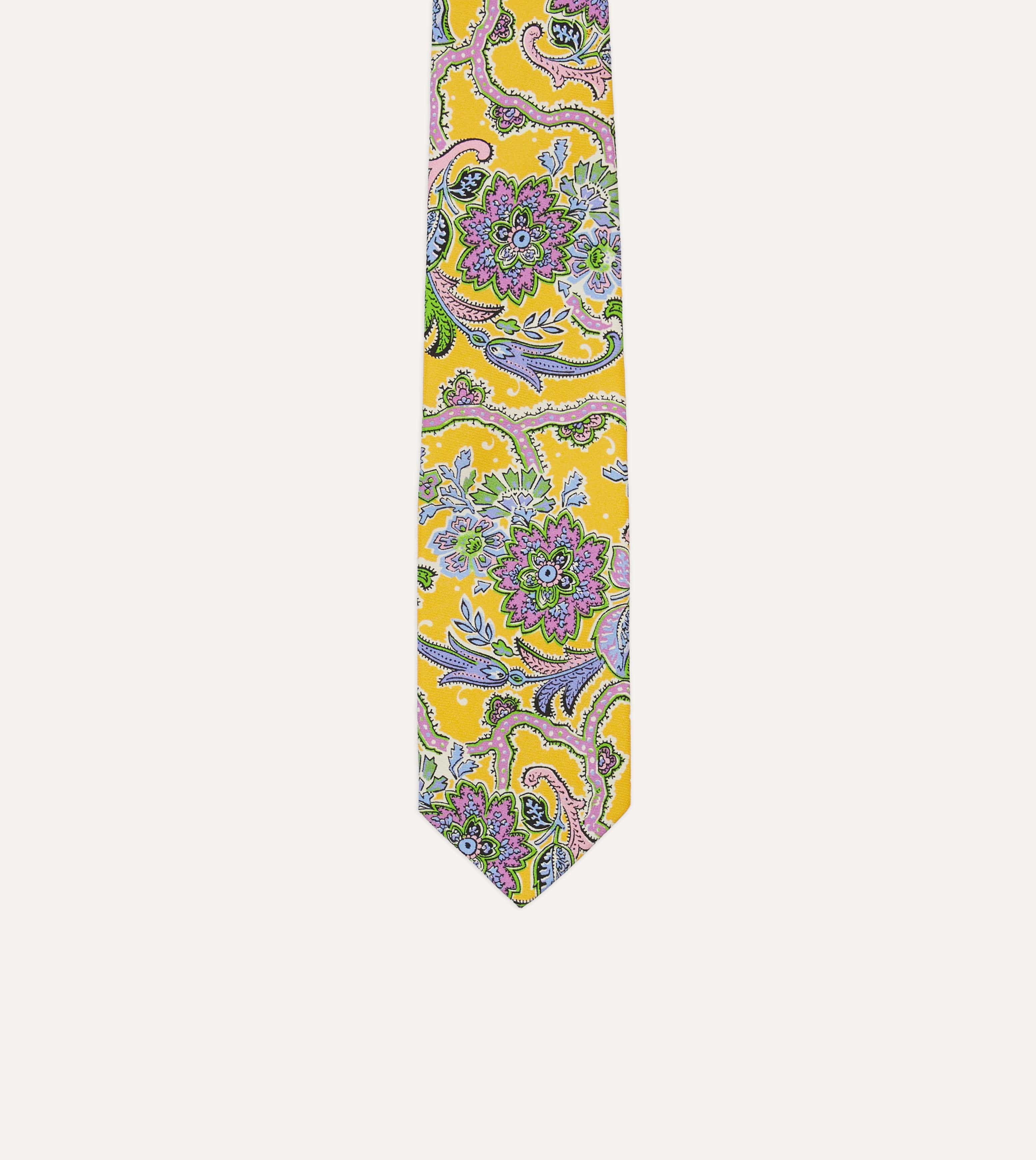 Yellow Large Paisley Silk Self-Tipped Tie - Image 3