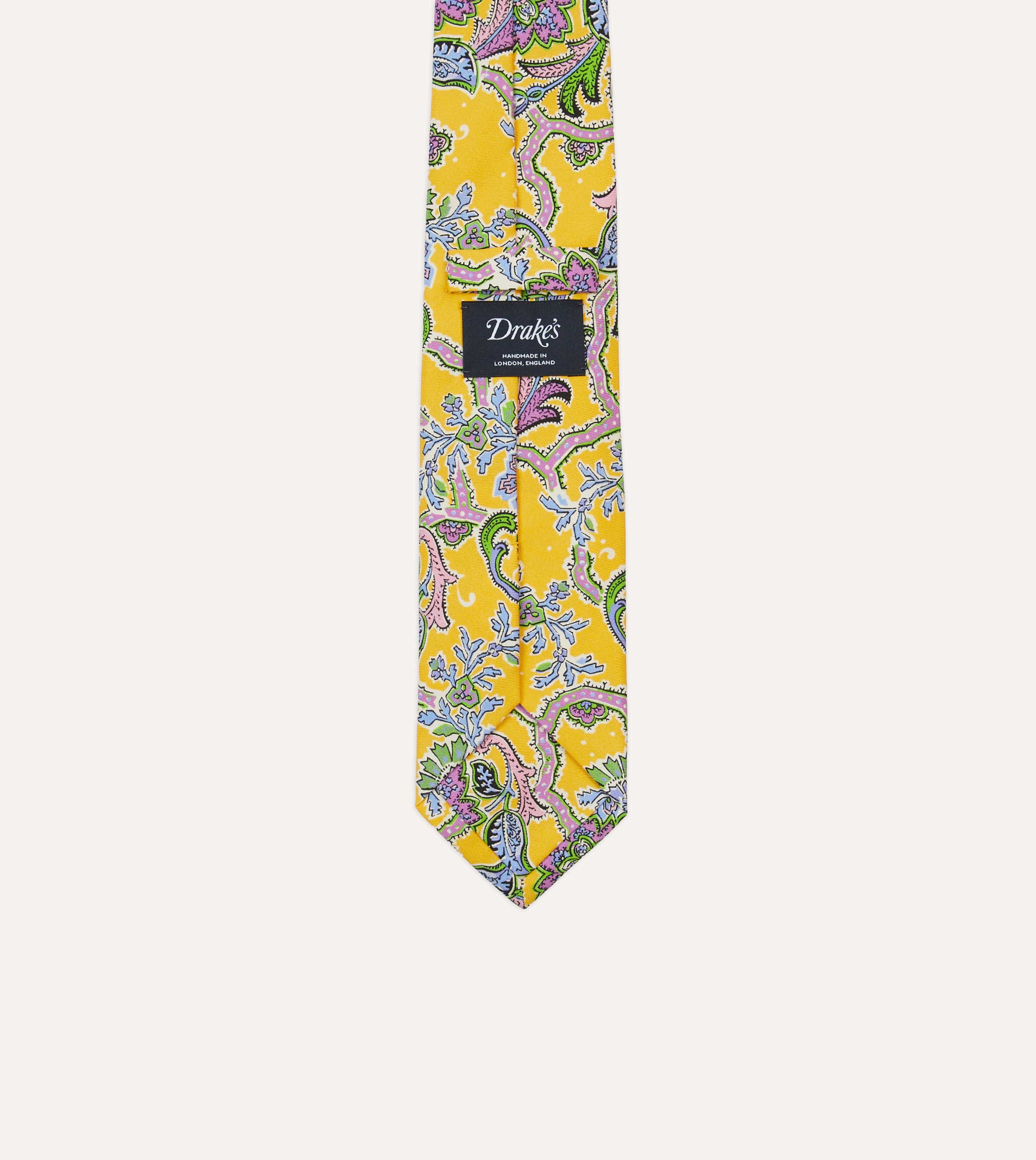 Yellow Large Paisley Silk Self-Tipped Tie - Image 4