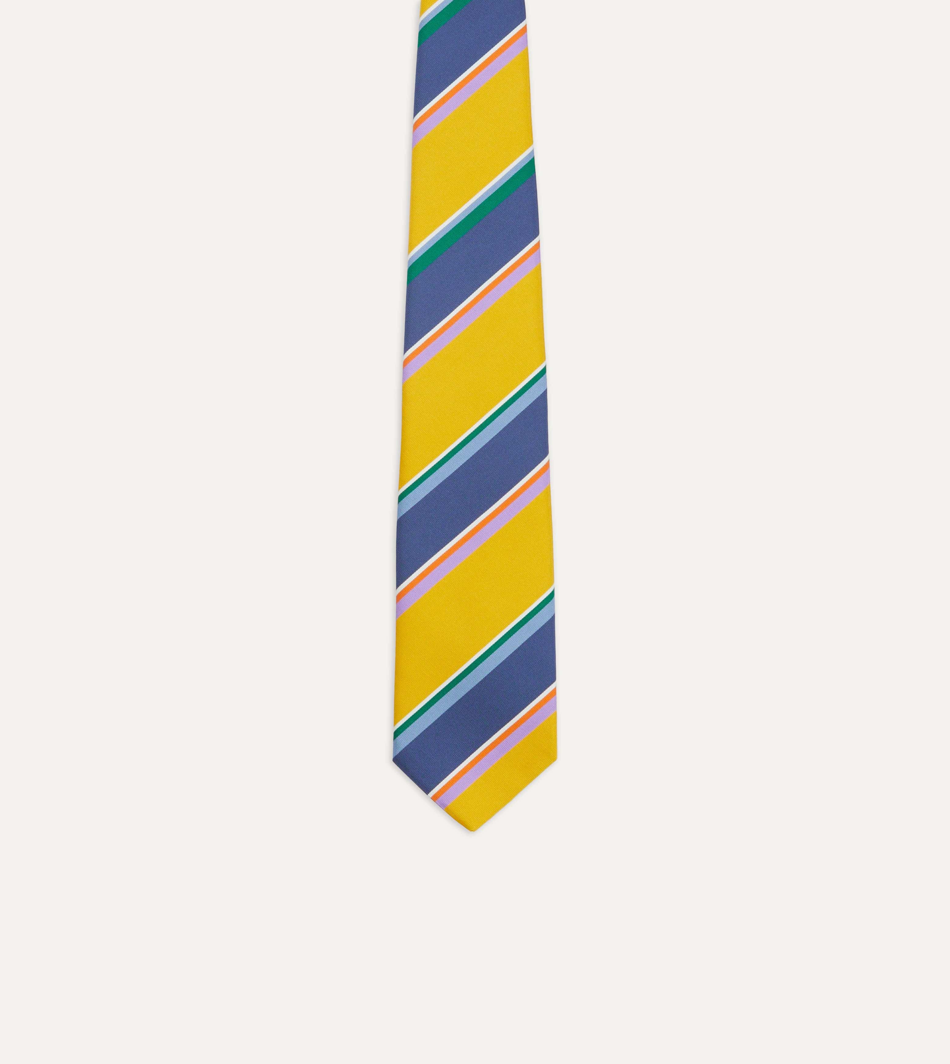 Yellow Multi Stripe Silk Tipped Tie - Image 4